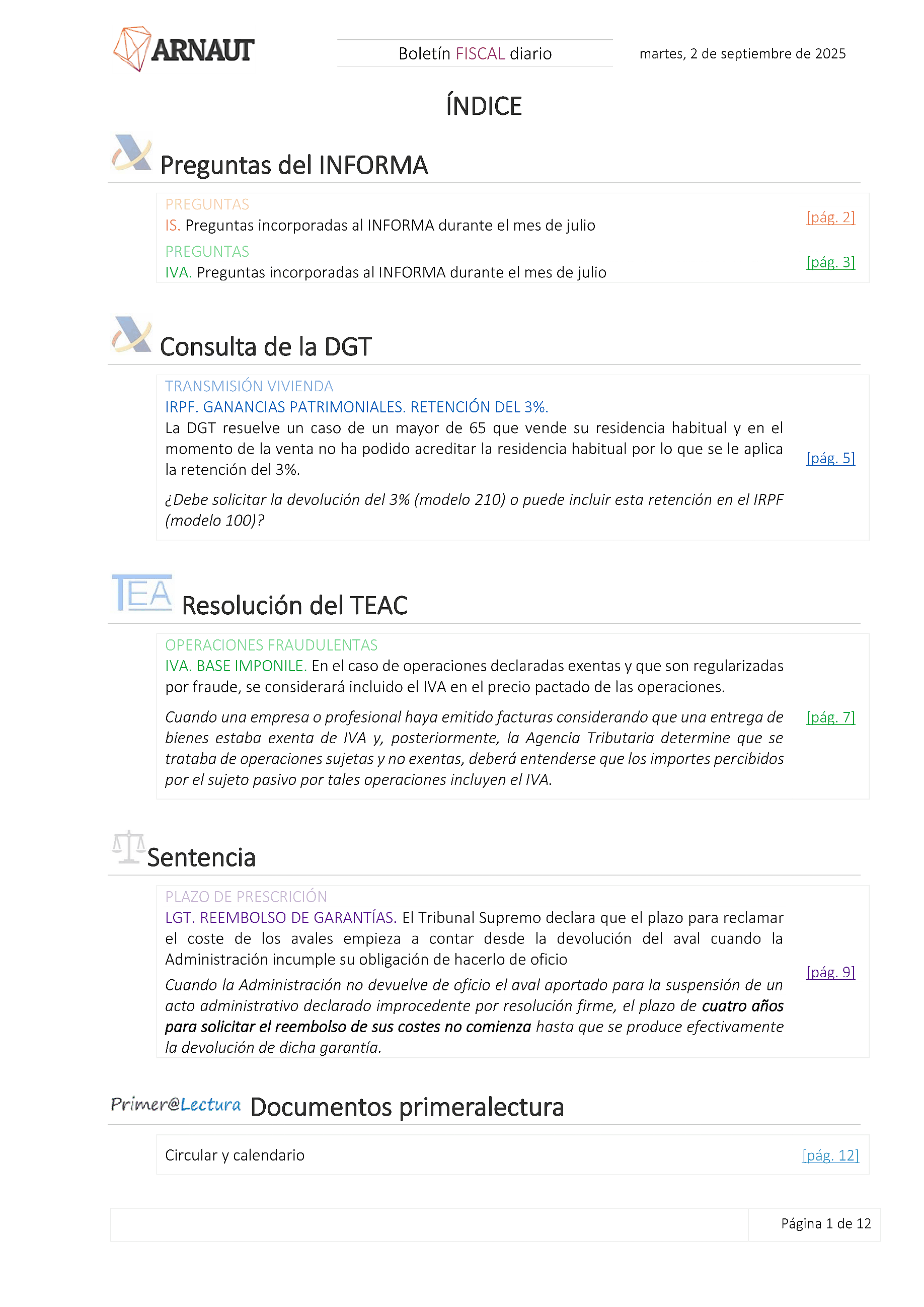 Boletín fiscal 02/09/2025