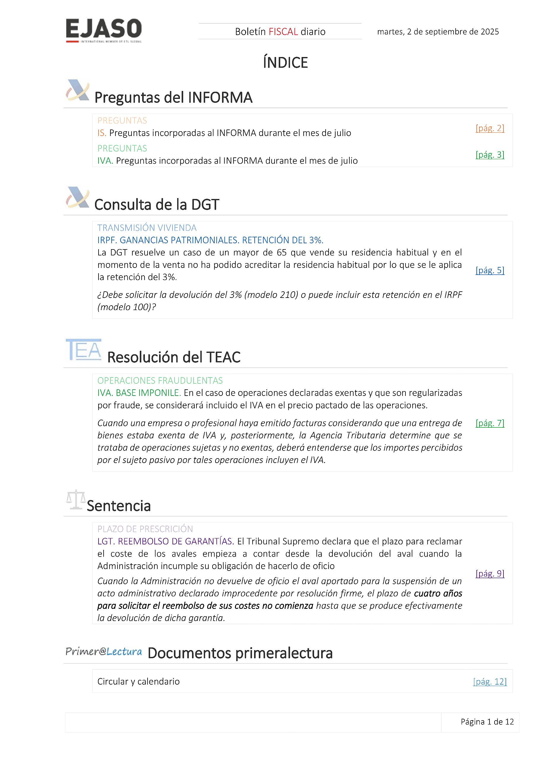 Boletín fiscal 02/09/2025
