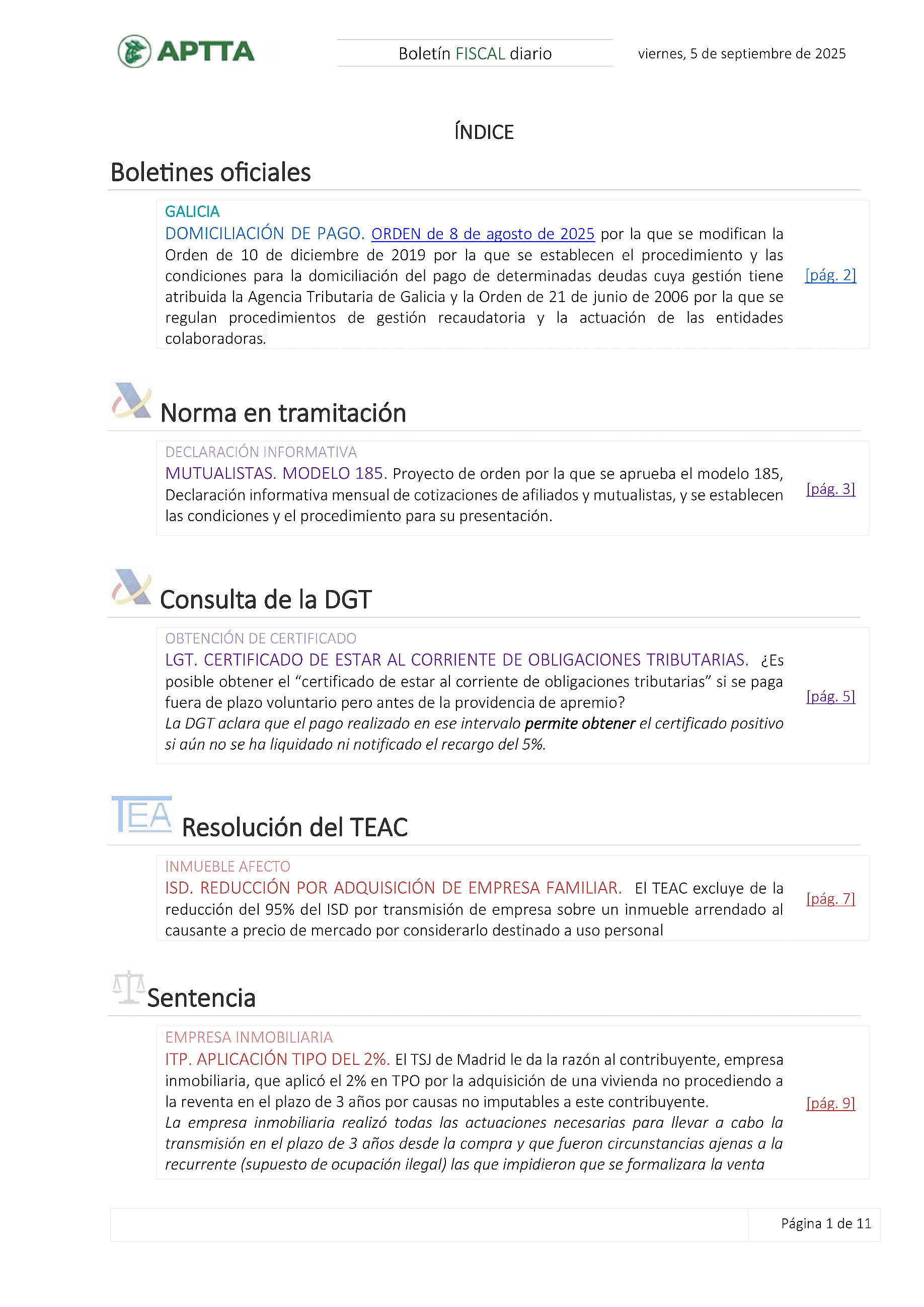 Boletín fiscal 05/09/2025