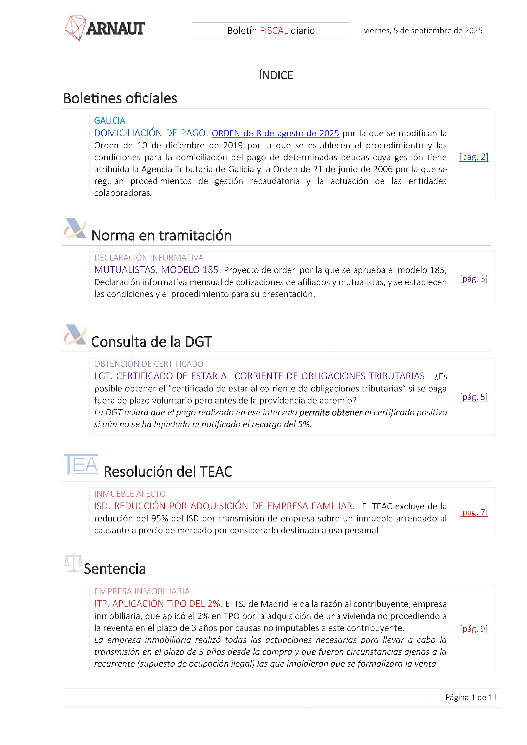 Boletín fiscal 05/09/2025