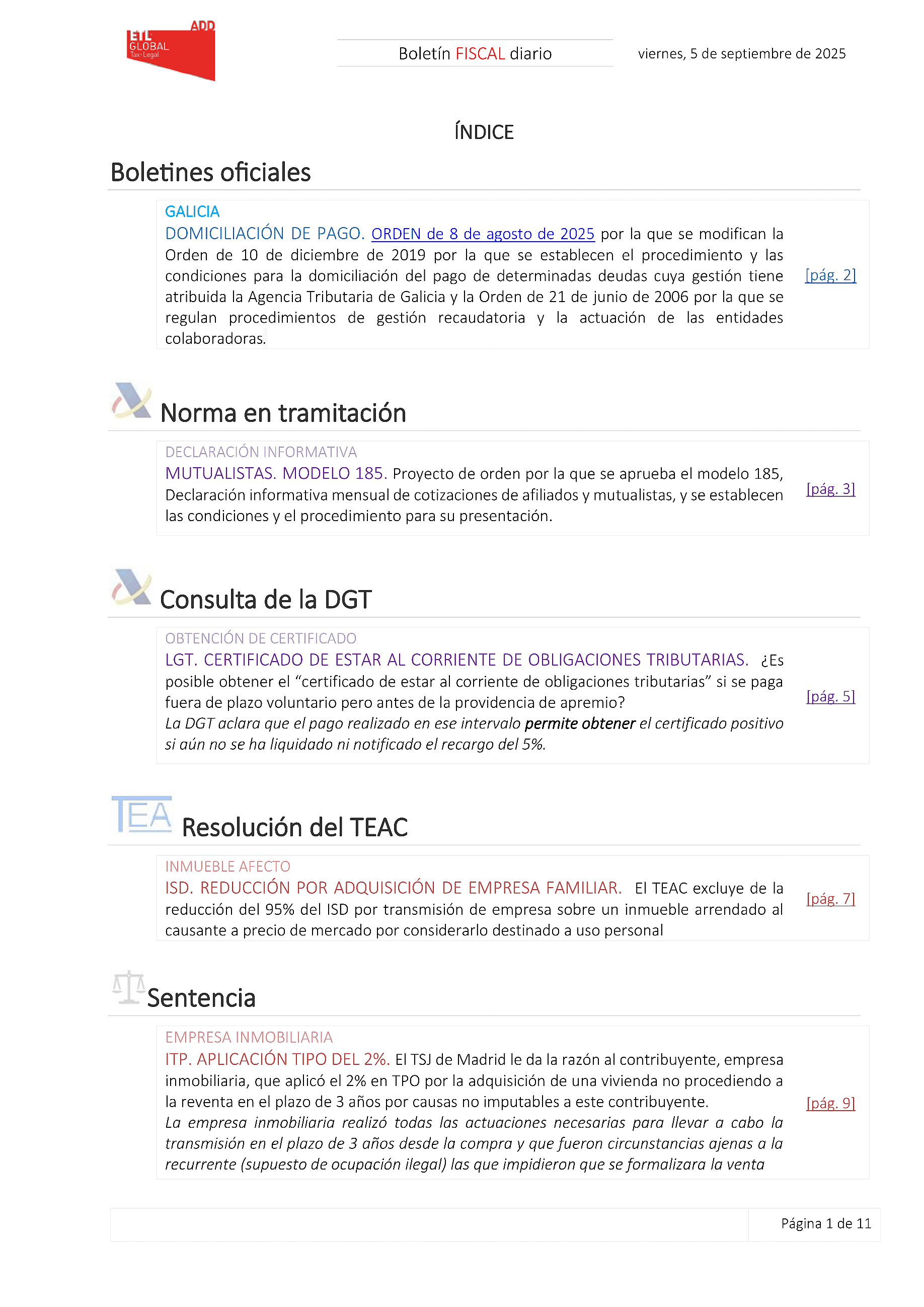 Boletín fiscal 05/09/2025