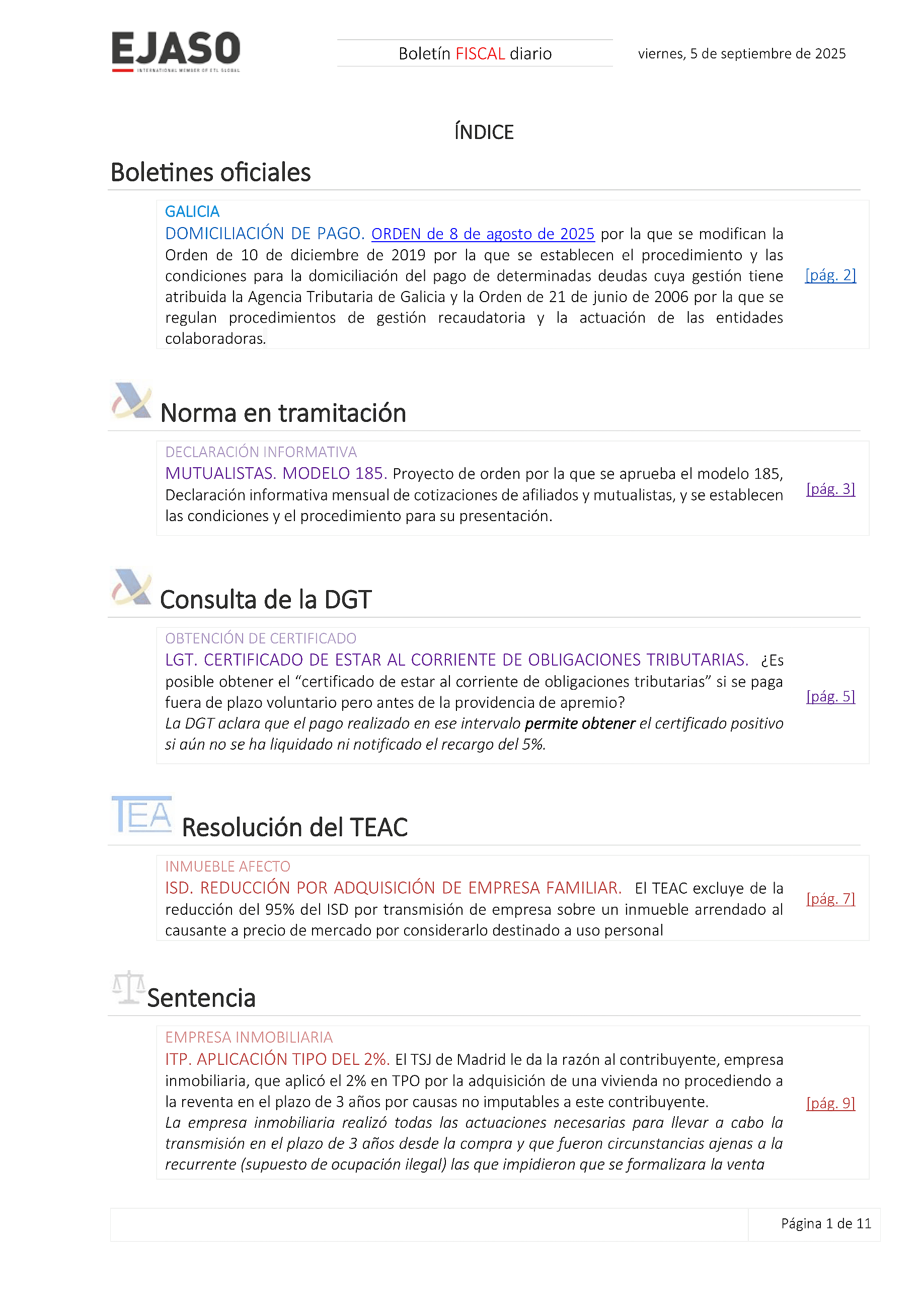 Boletín fiscal 05/09/2025