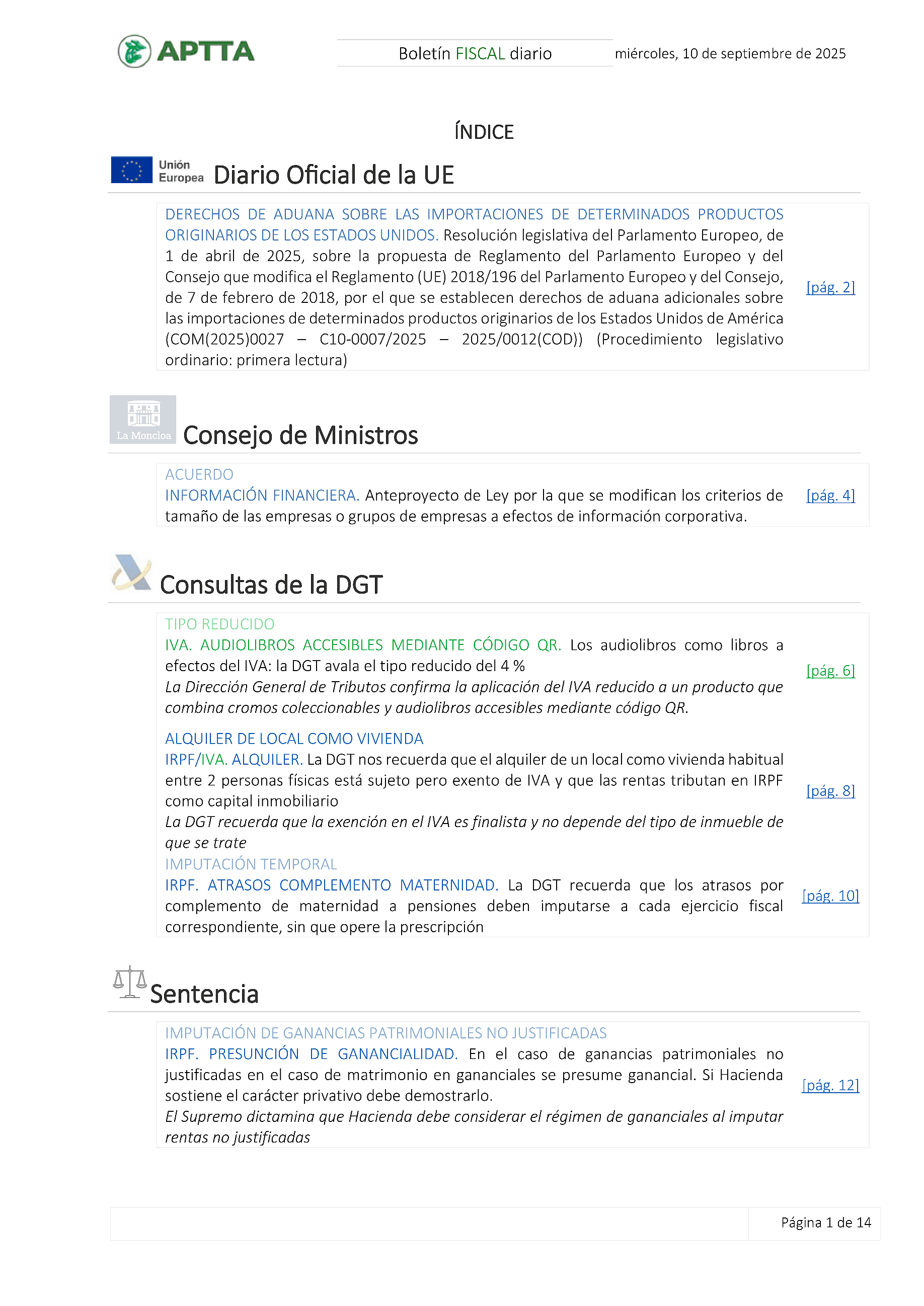 Boletín fiscal 10/09/2025