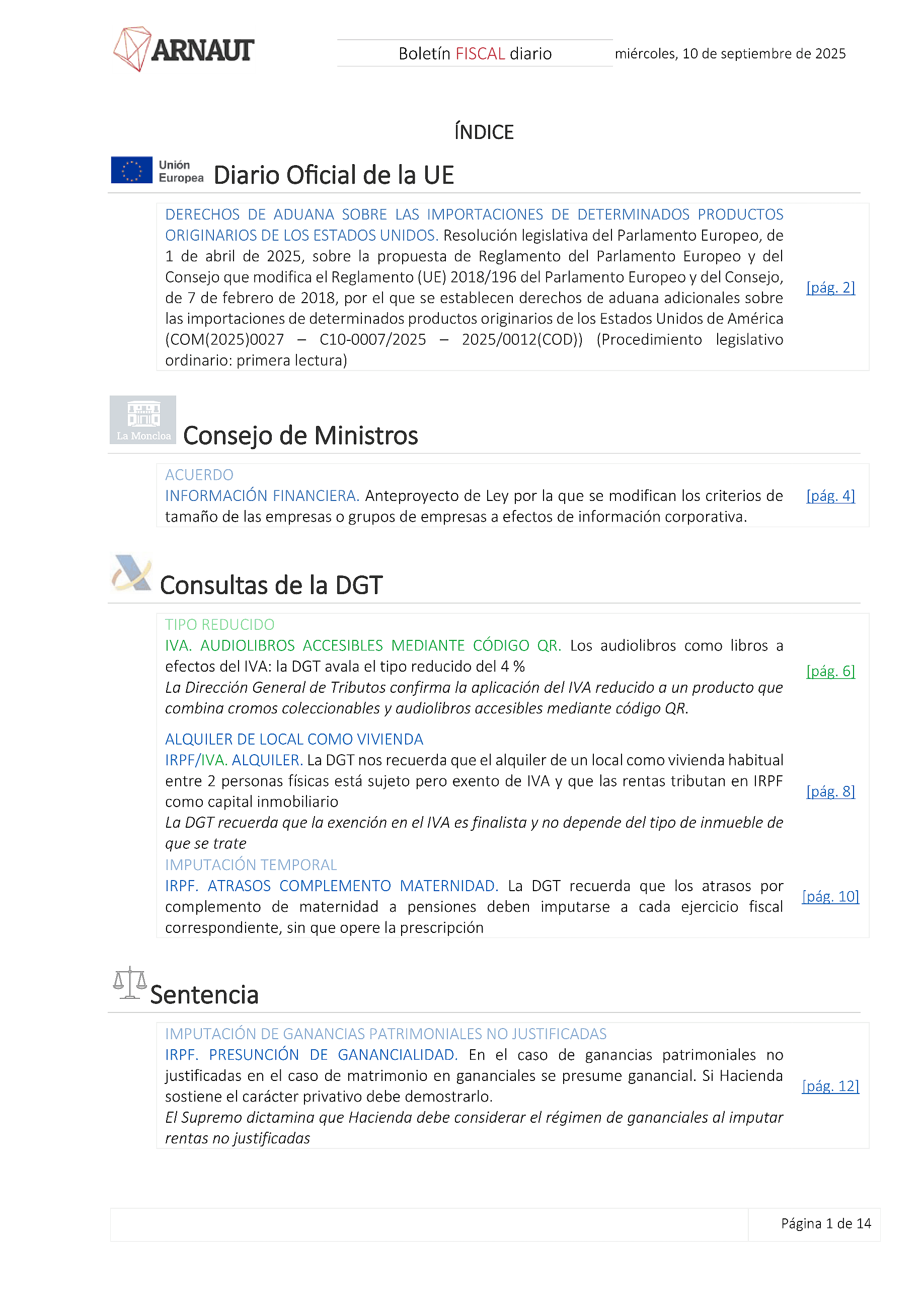 Boletín fiscal 10/09/2025