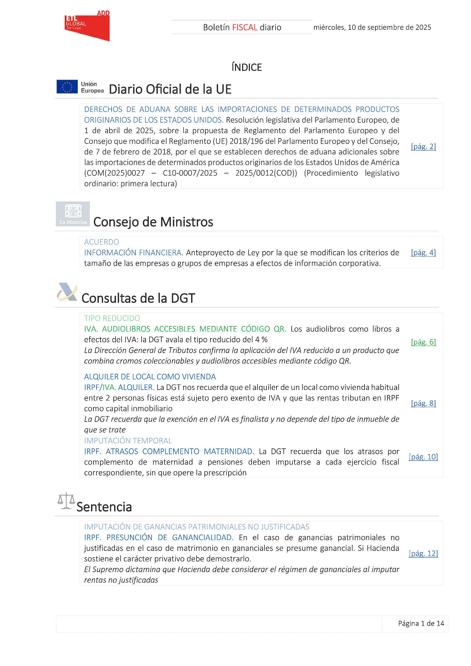 Boletín fiscal 10/09/2025