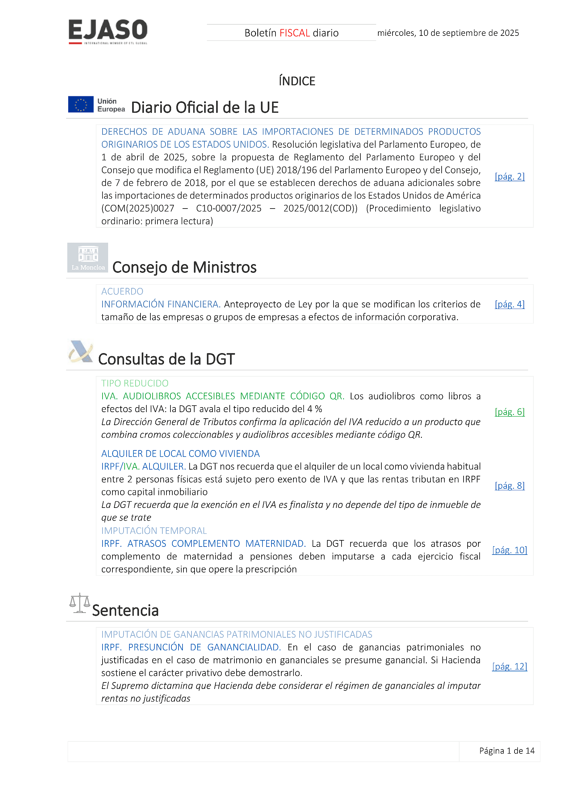 Boletín fiscal 10/09/2025