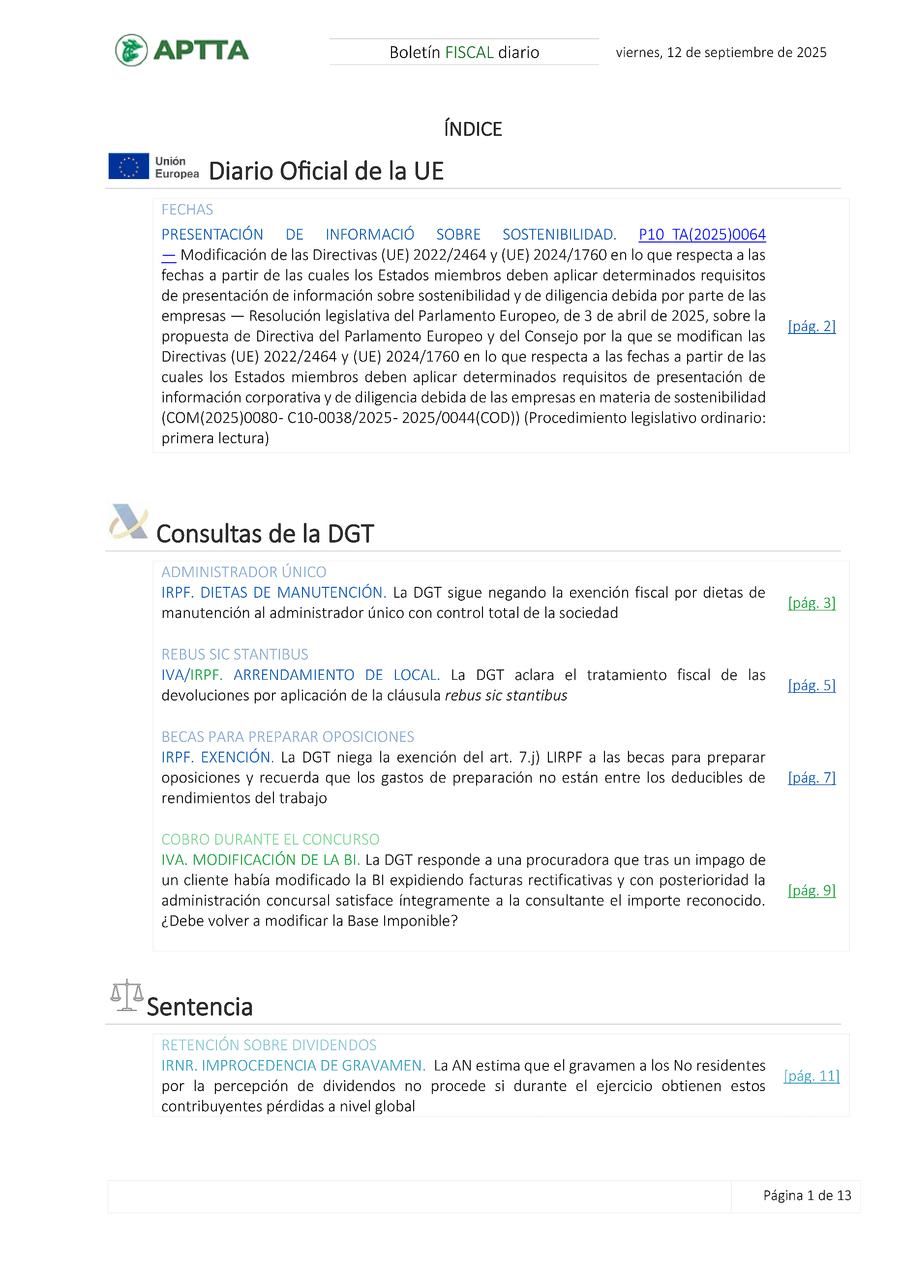 Boletín fiscal 12/09/2025