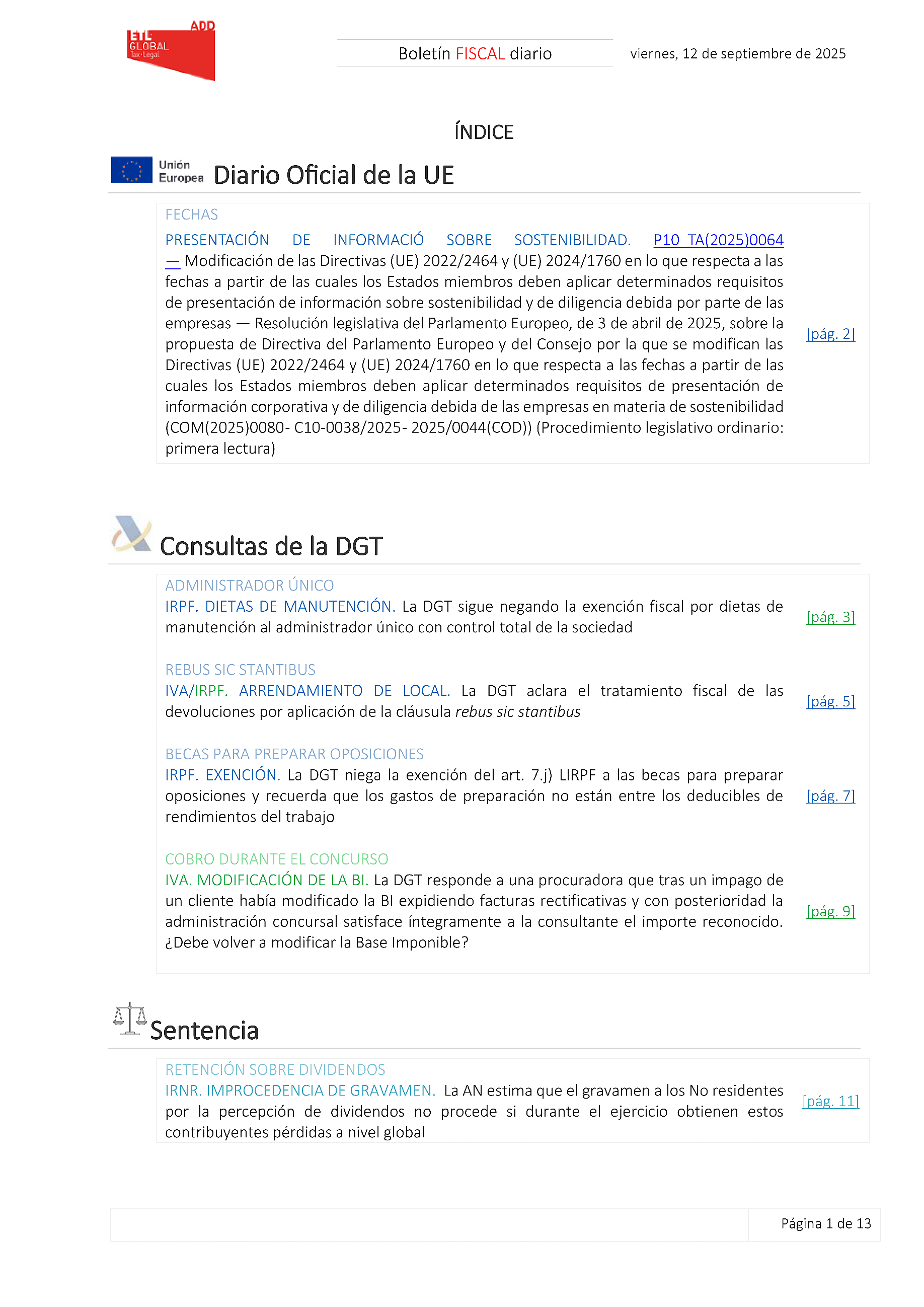 Boletín fiscal 12/09/2025