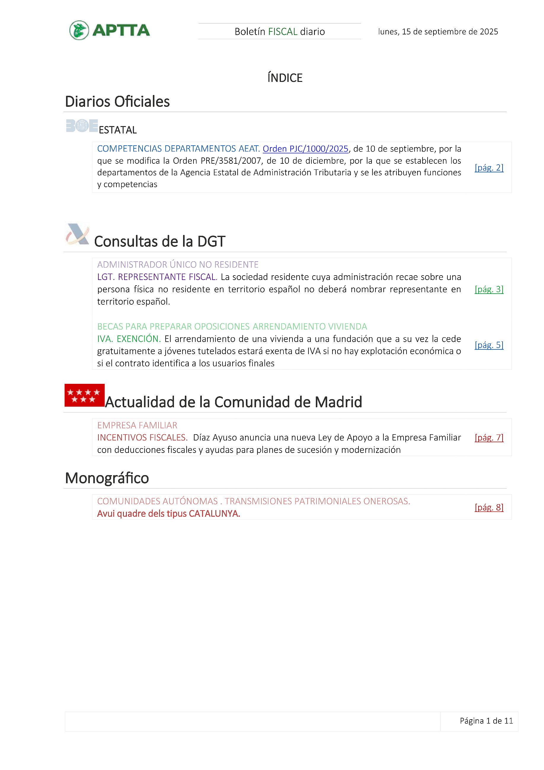 Boletín fiscal 15/09/2025