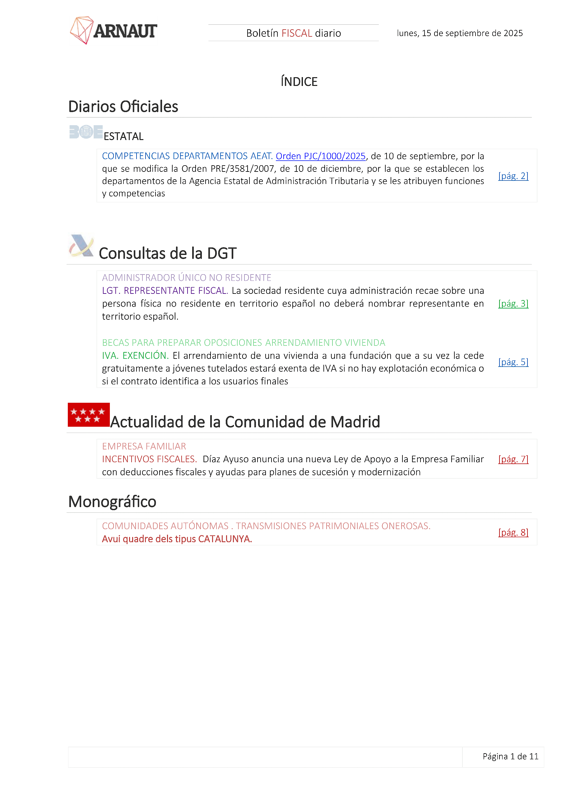 Boletín fiscal 15/09/2025
