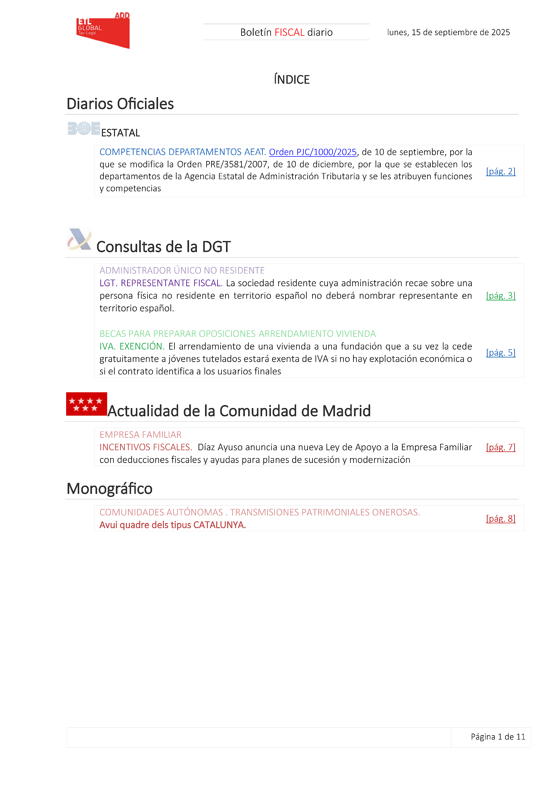 Boletín fiscal 15/09/2025