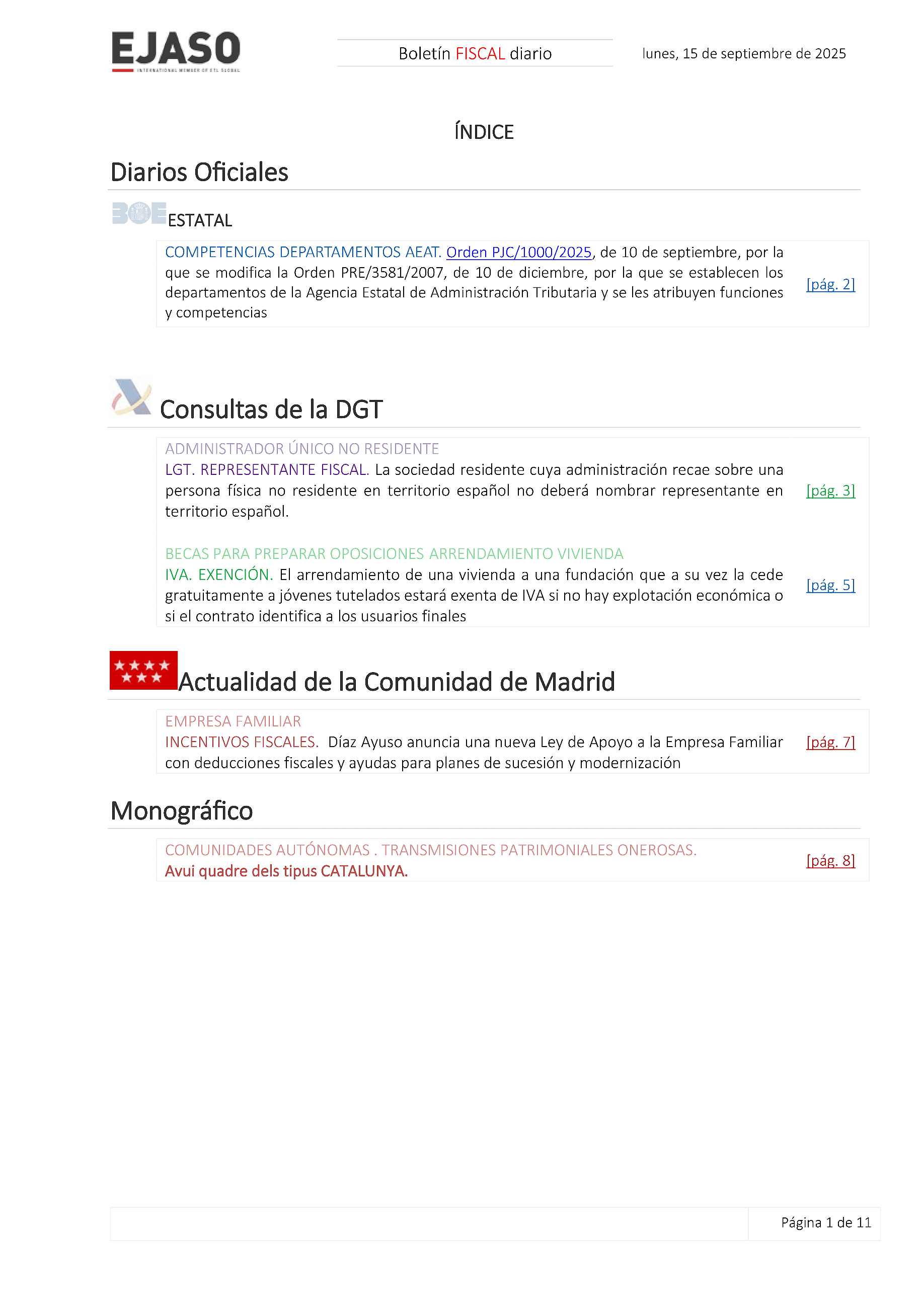 Boletín fiscal 15/09/2025