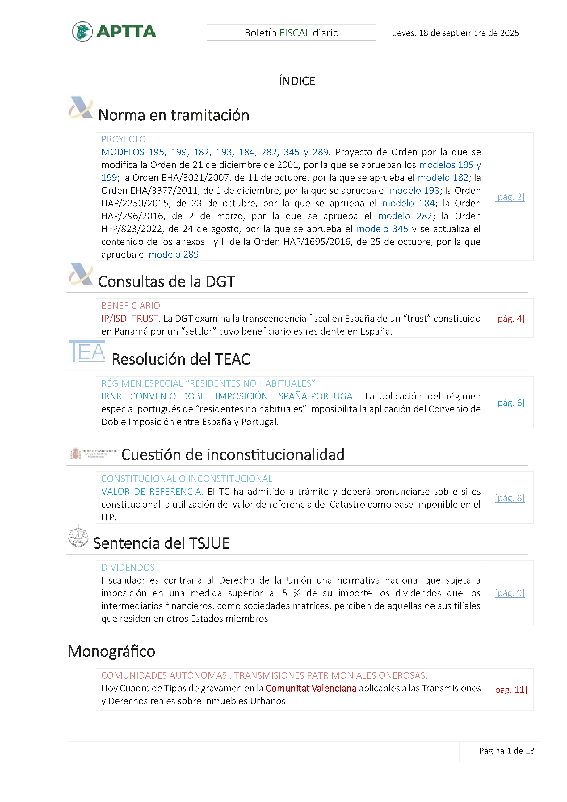 Boletín fiscal 18/09/2025