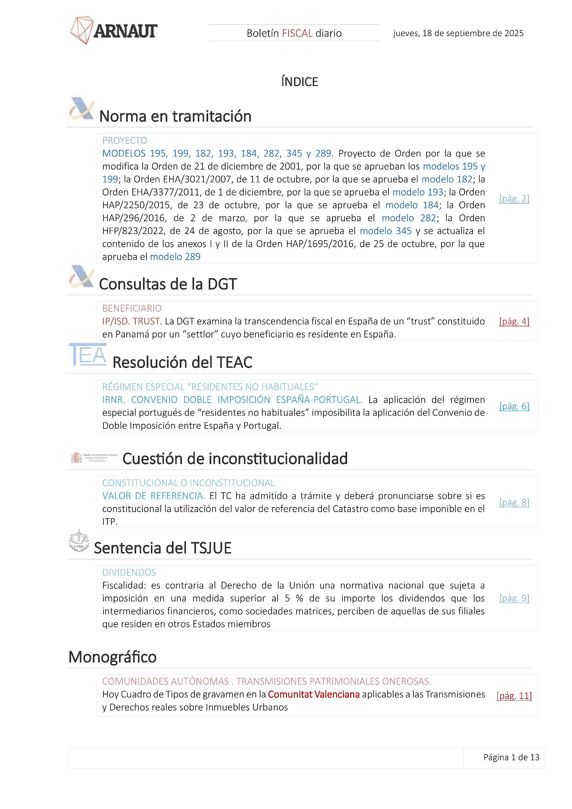 Boletín fiscal 18/09/2025