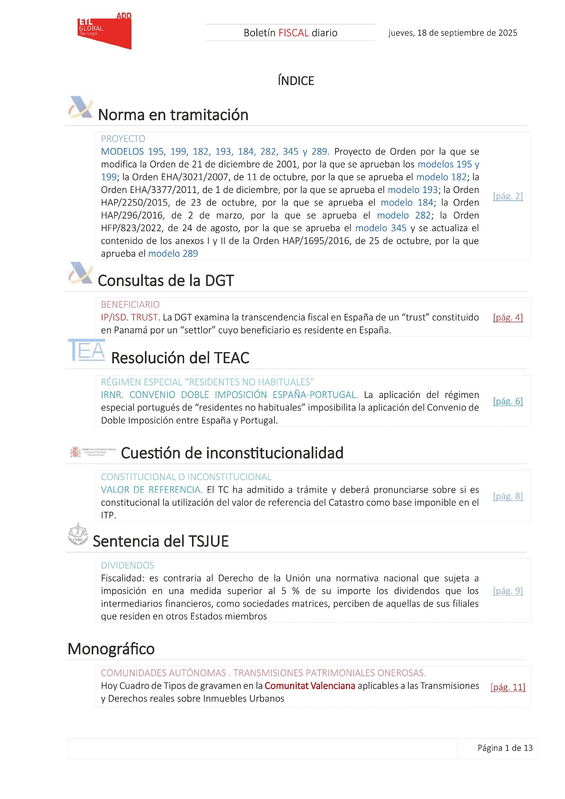 Boletín fiscal 18/09/2025