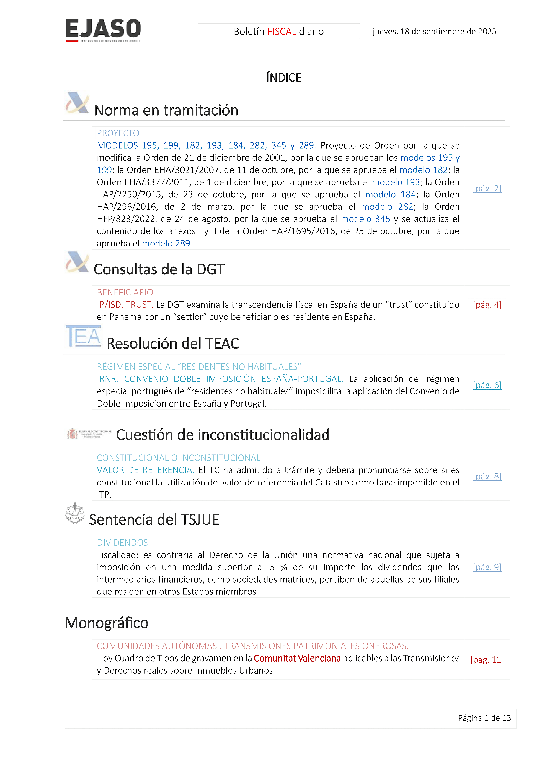 Boletín fiscal 18/09/2025
