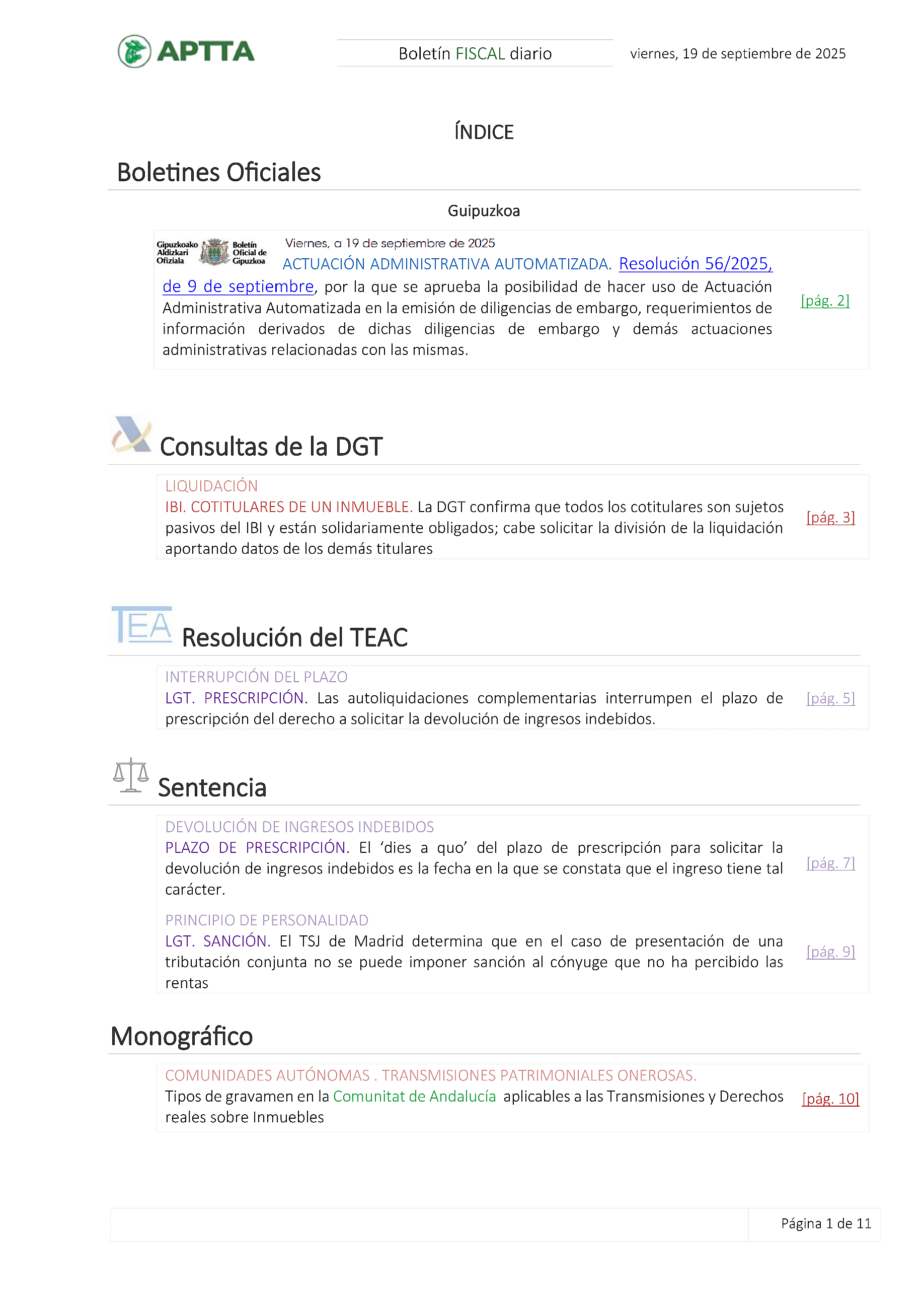 Boletín fiscal 19/09/2025