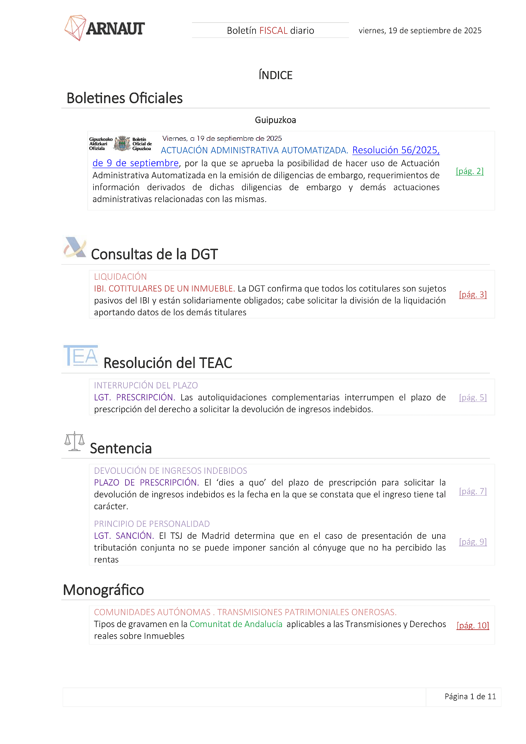Boletín fiscal 19/09/2025