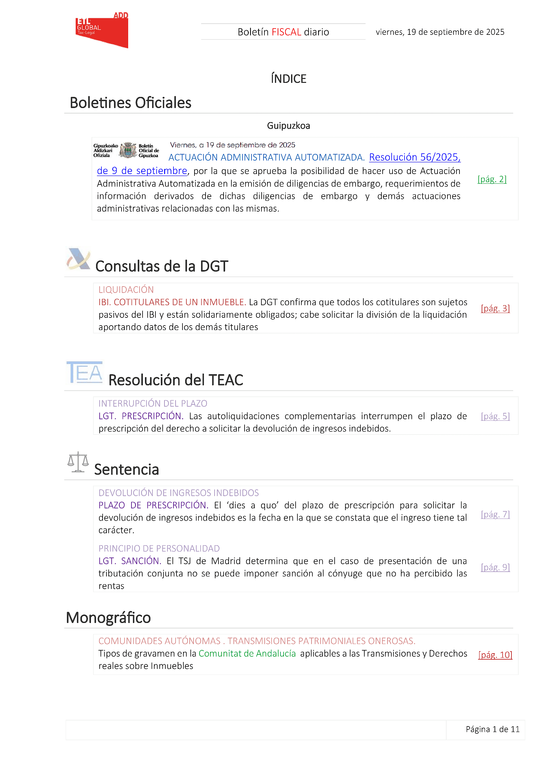 Boletín fiscal 19/09/2025