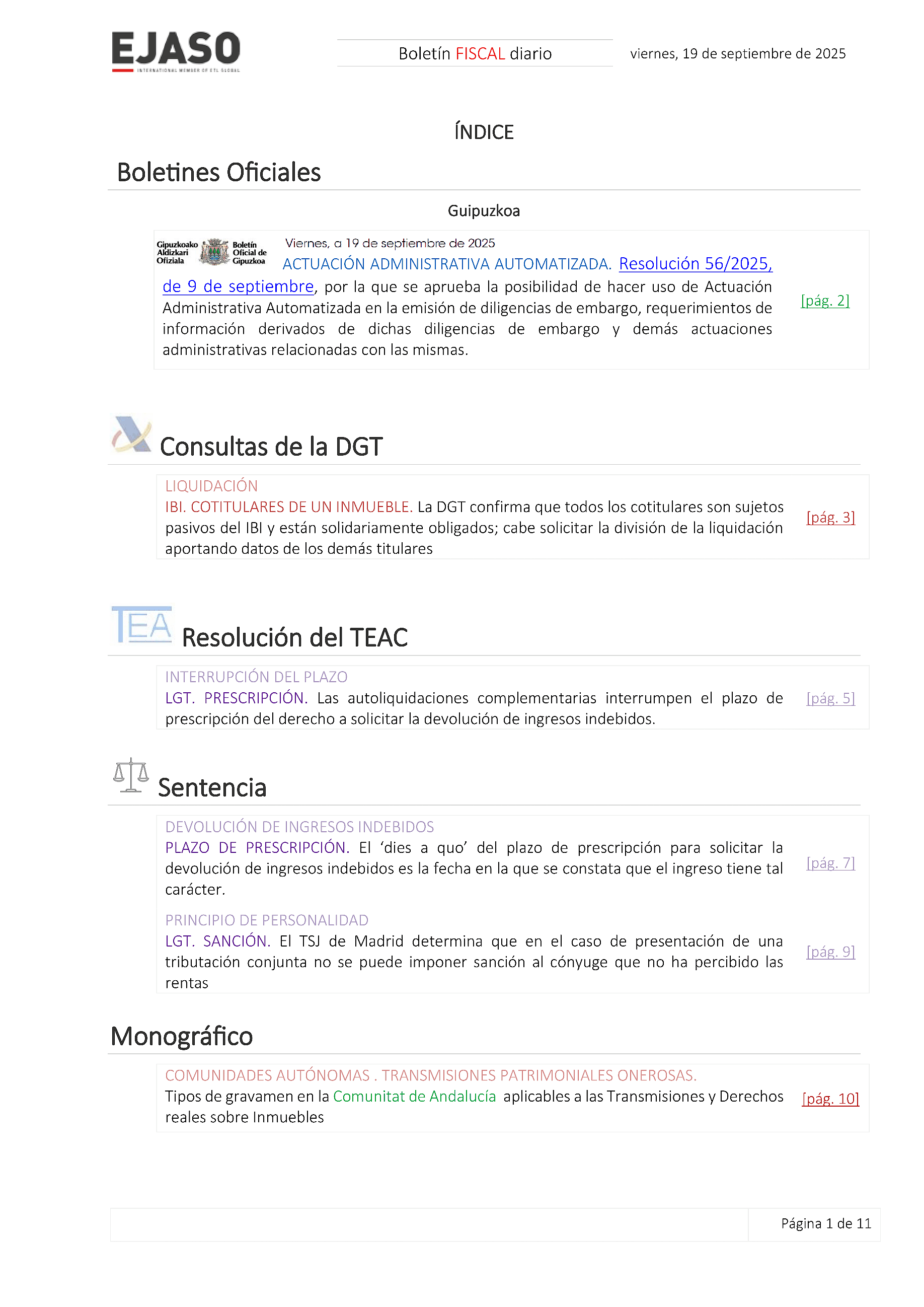 Boletín fiscal 19/09/2025