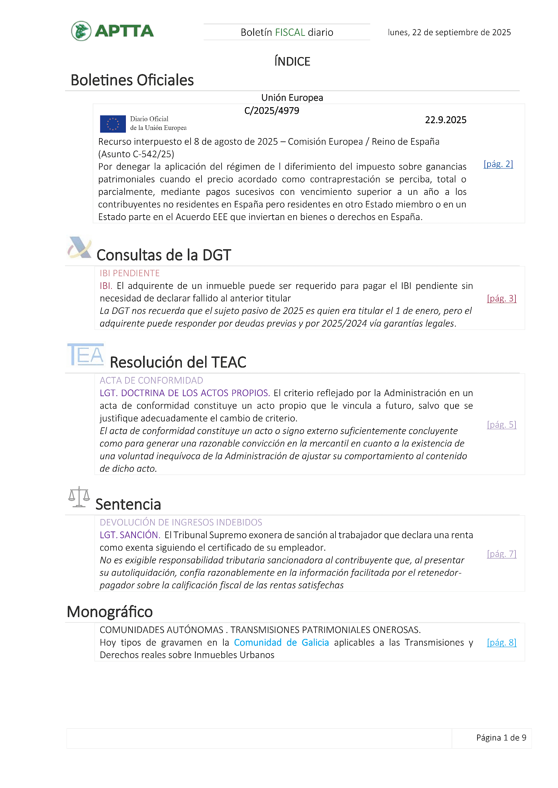 Boletín fiscal 22/09/2025