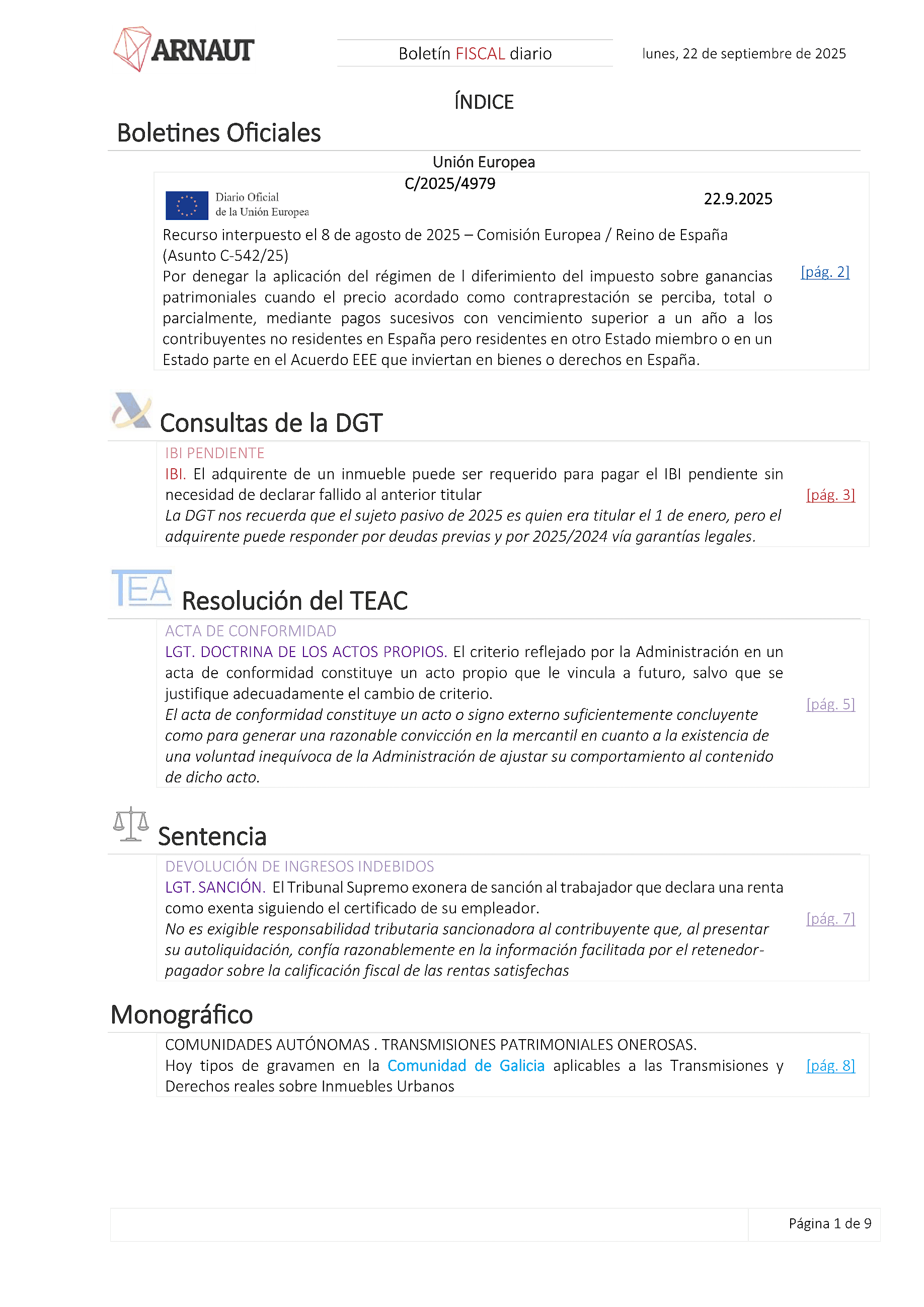 Boletín fiscal 22/09/2025