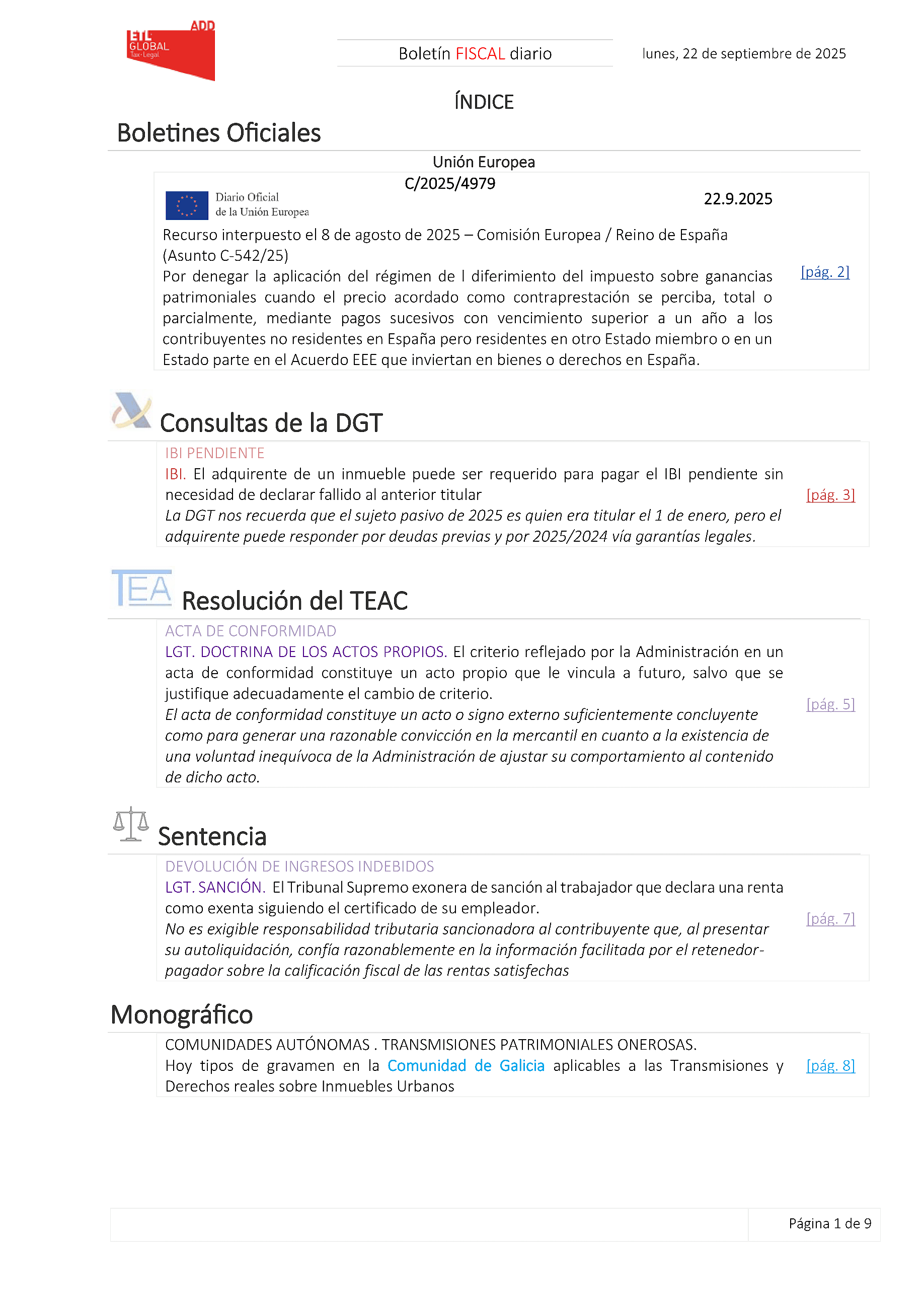Boletín fiscal 22/09/2025