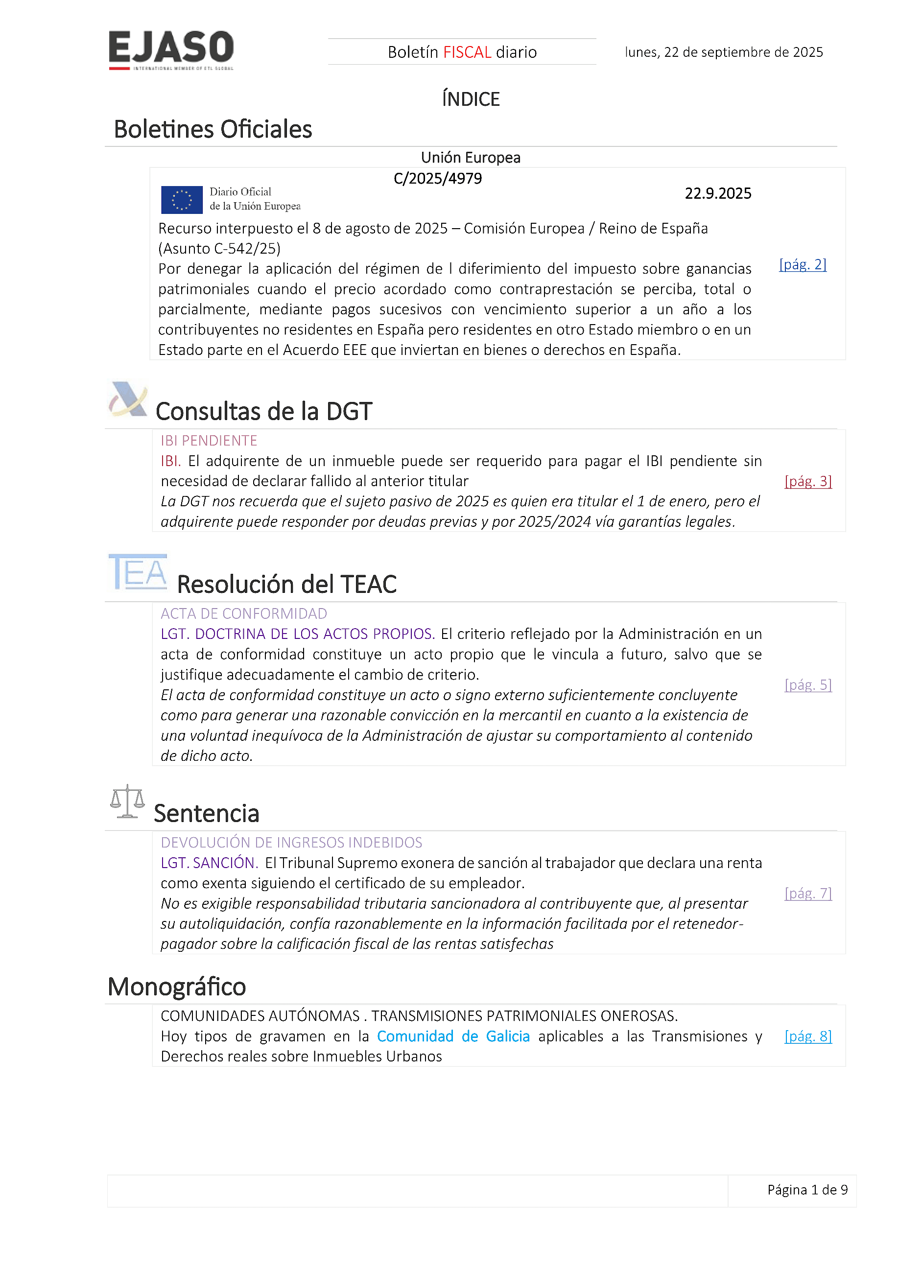 Boletín fiscal 22/09/2025
