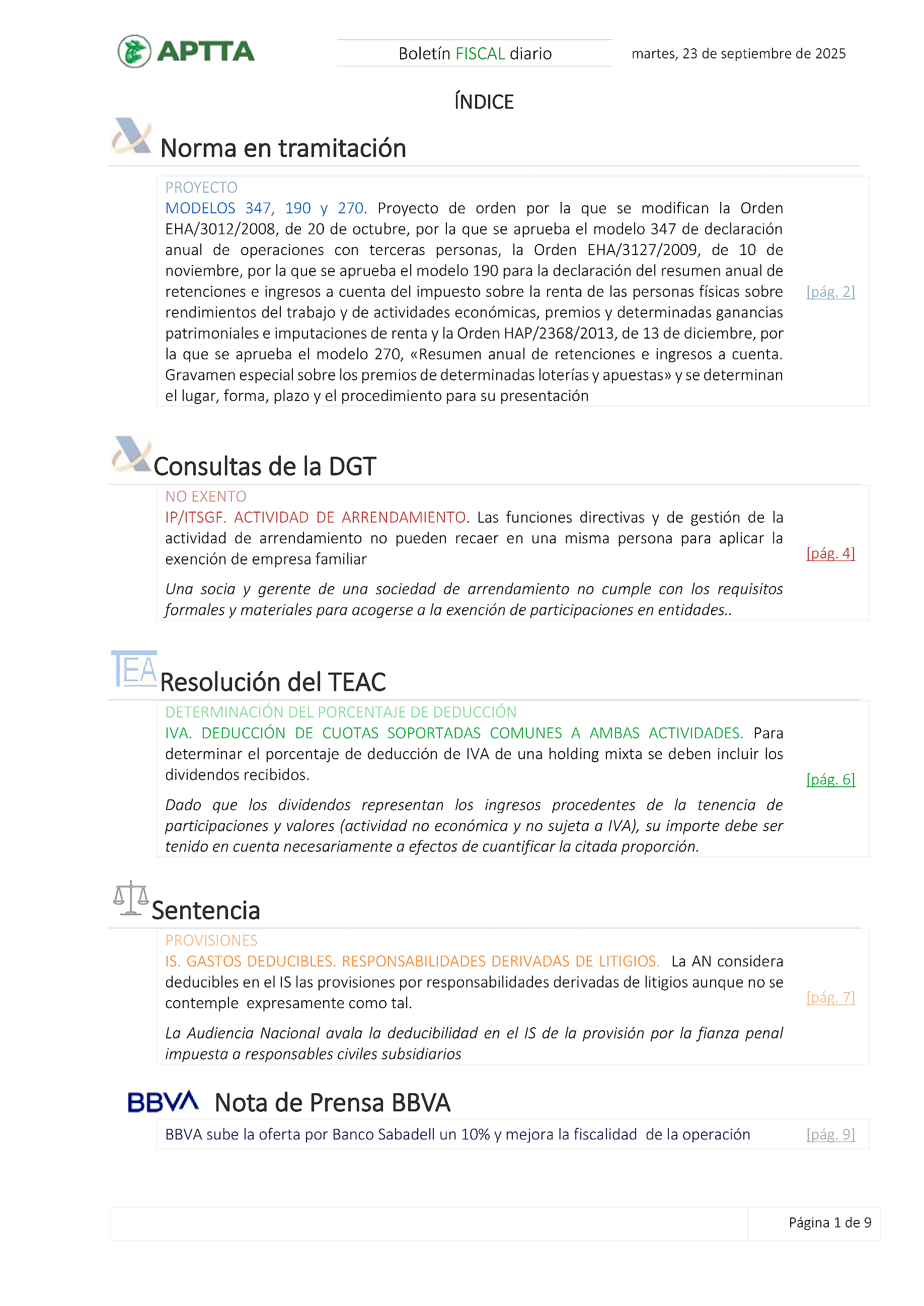 Boletín fiscal 23/09/2025