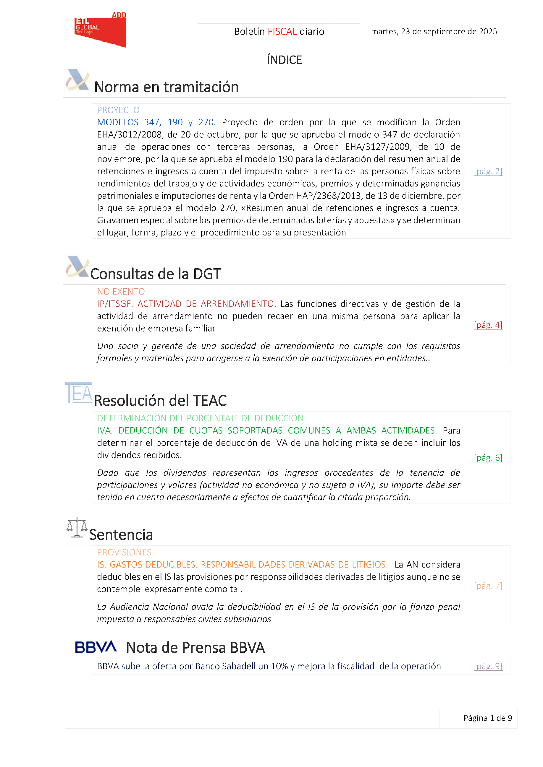 Boletín fiscal 23/09/2025