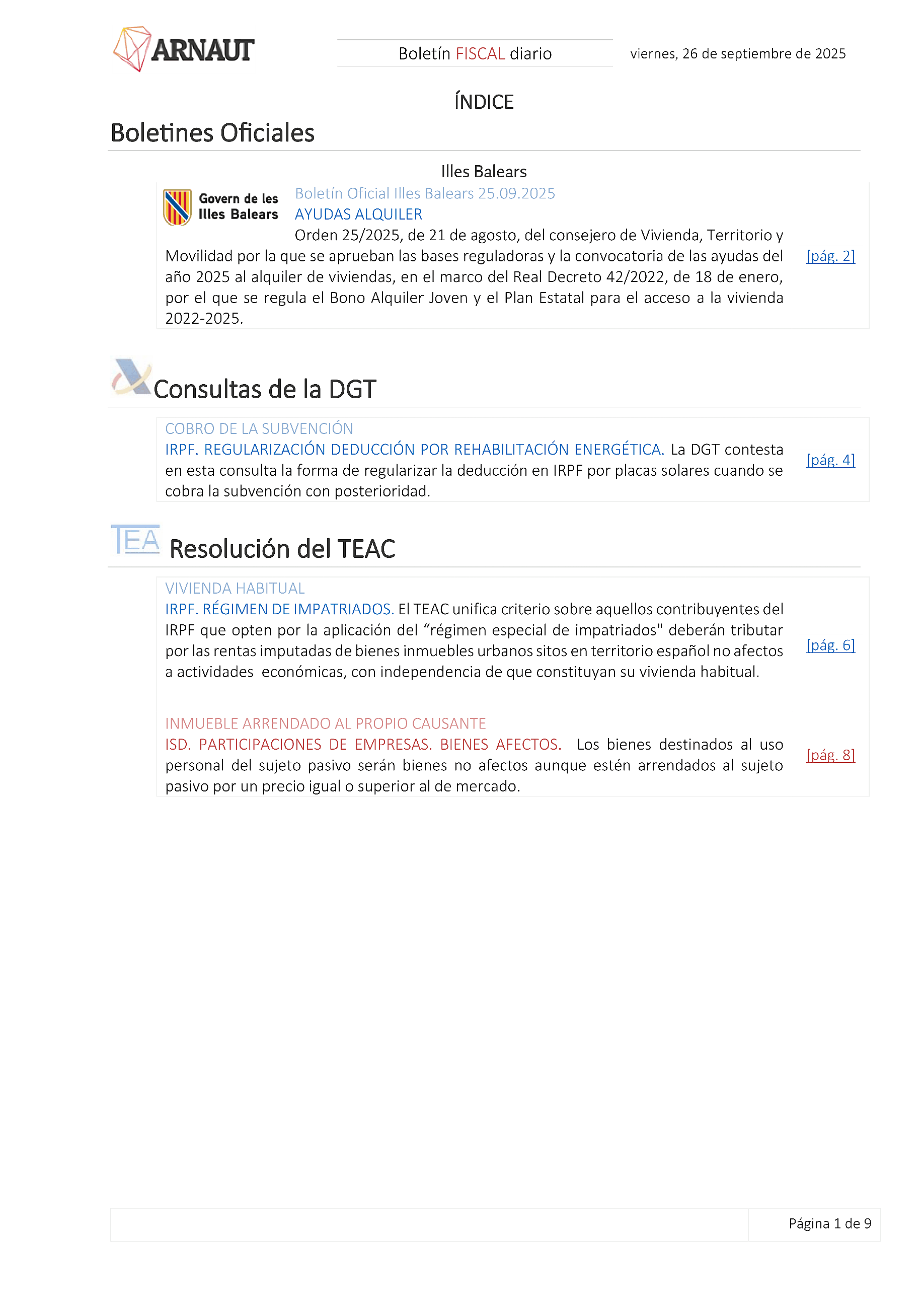 Boletín fiscal 26/09/2025