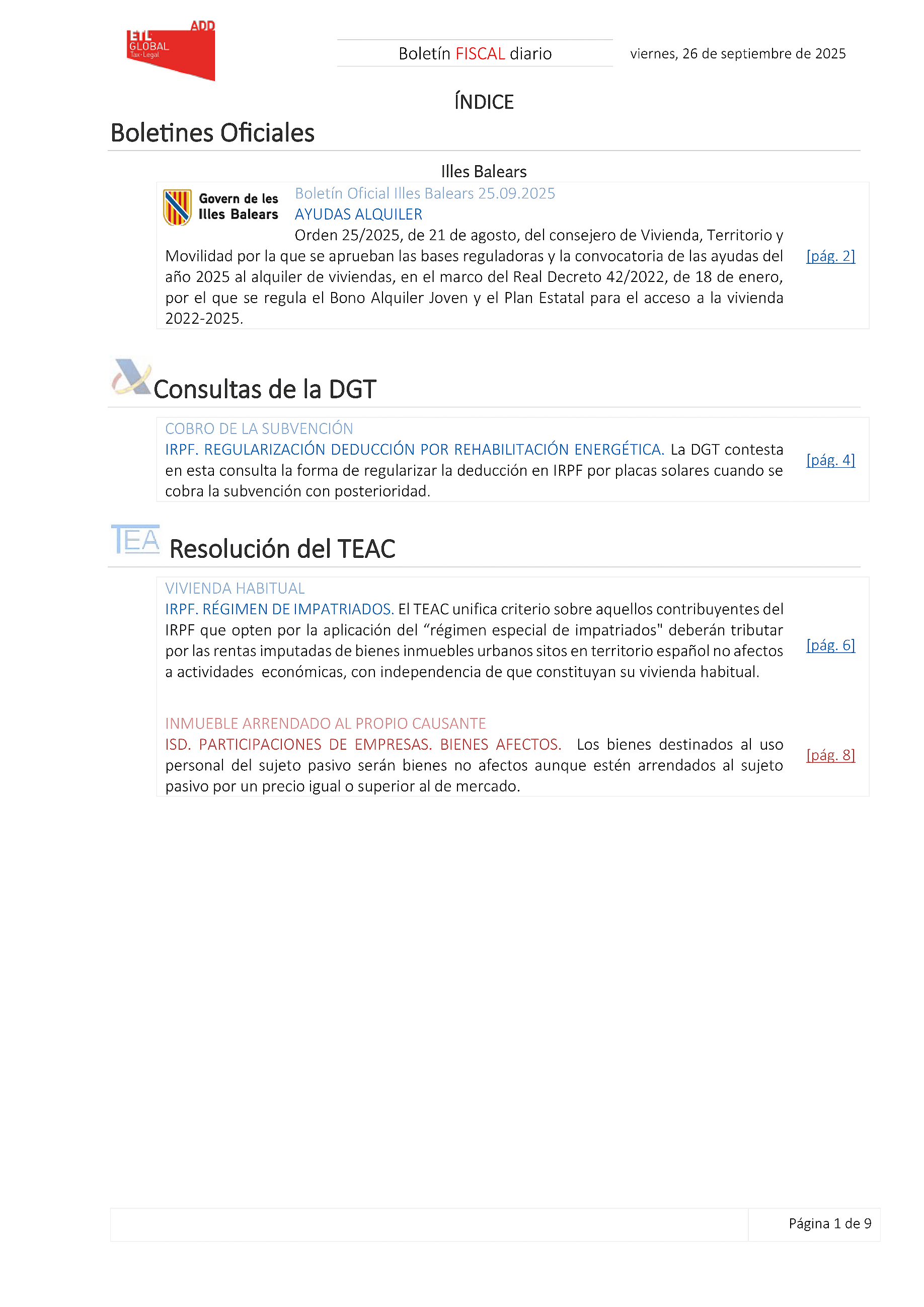 Boletín fiscal 26/09/2025