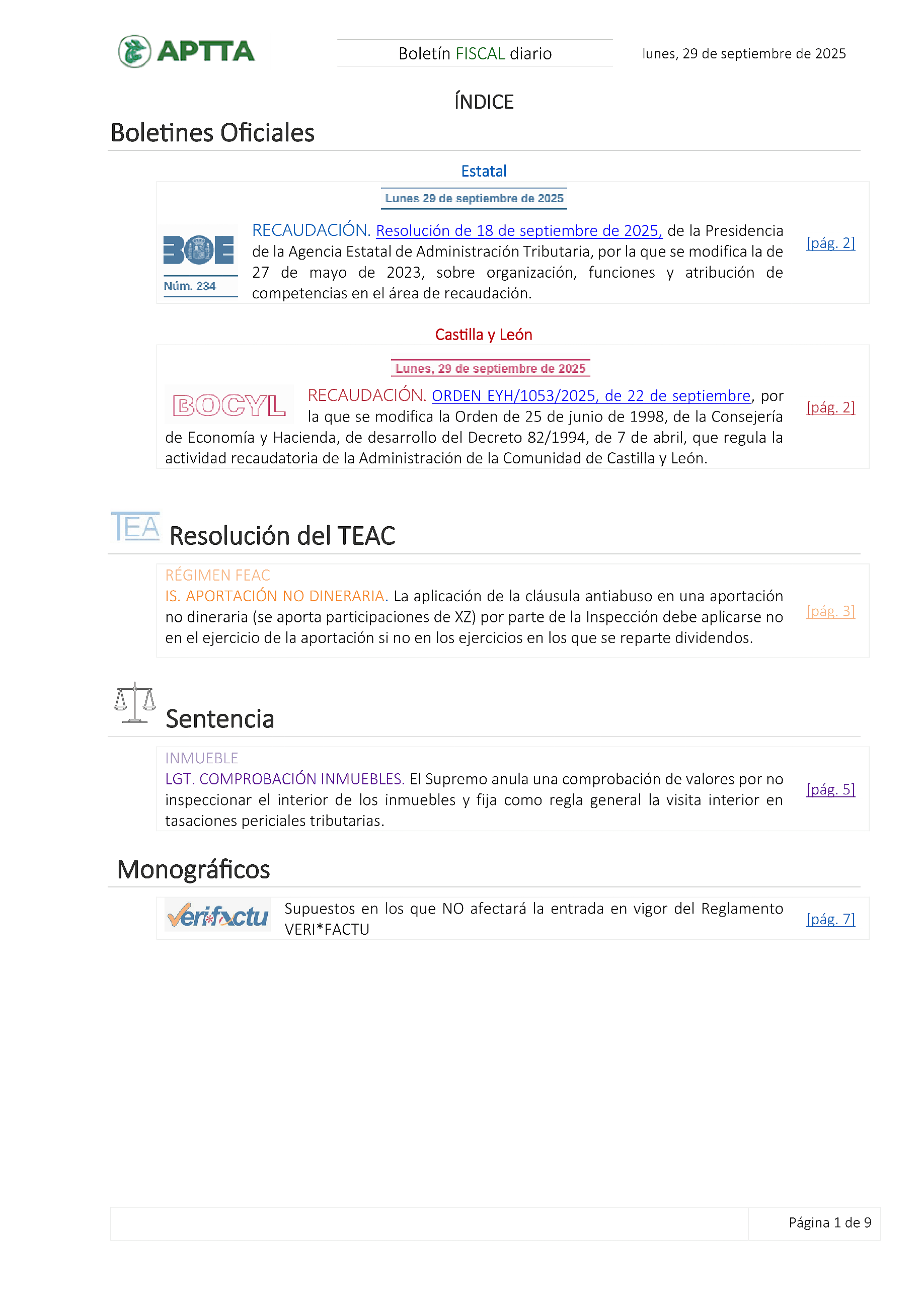 Boletín fiscal 29/09/2025