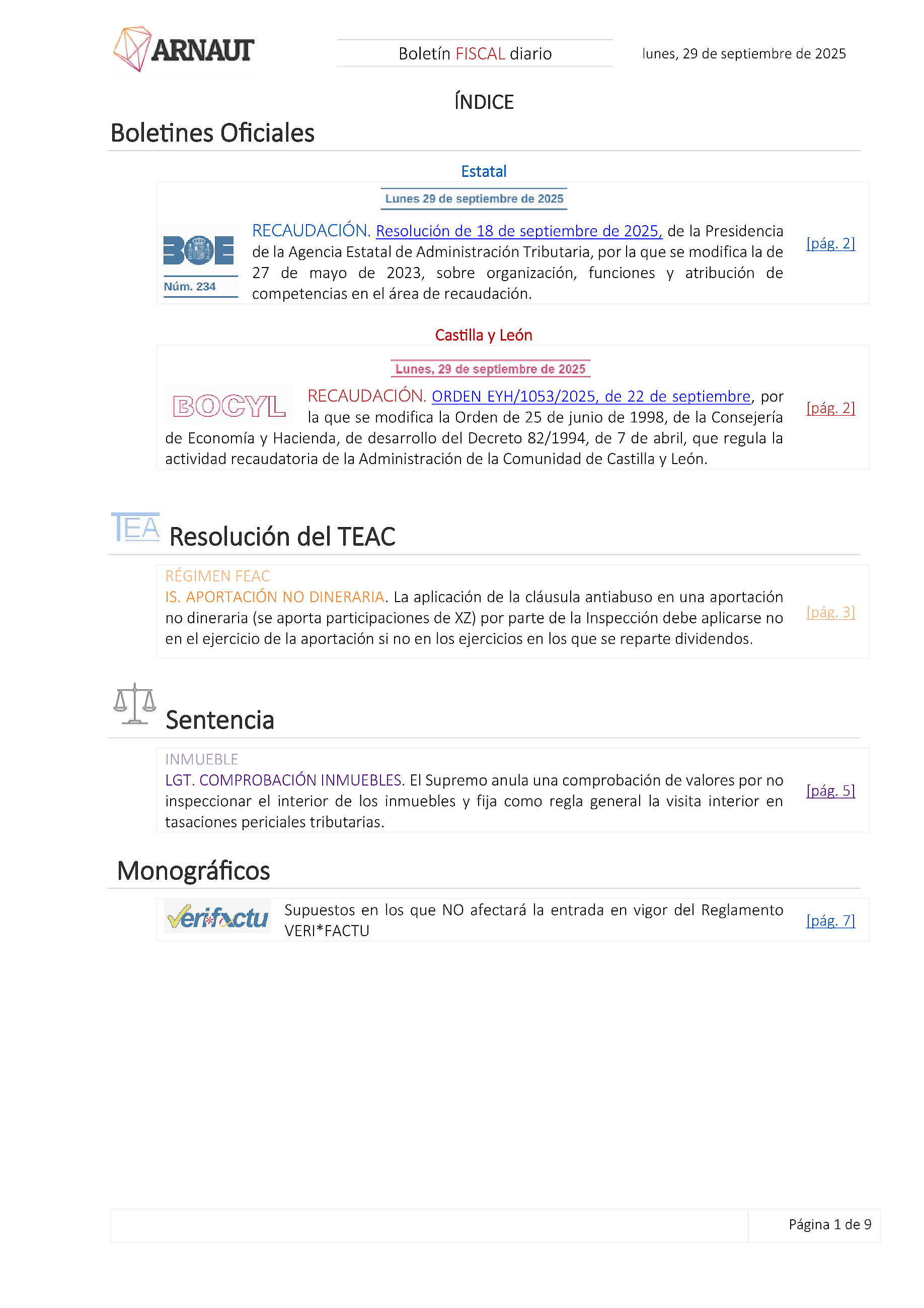 Boletín fiscal 29/09/2025