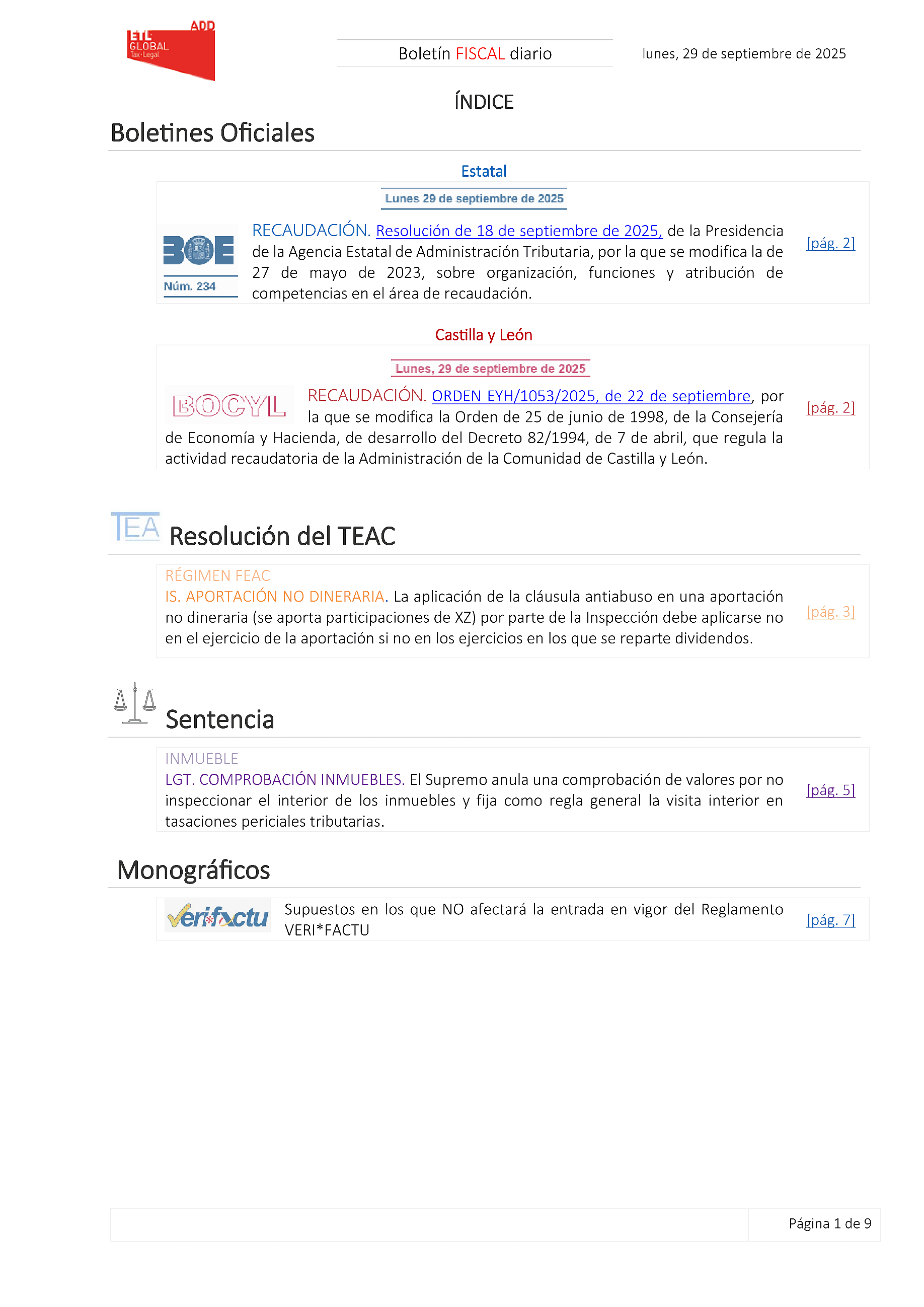 Boletín fiscal 29/09/2025