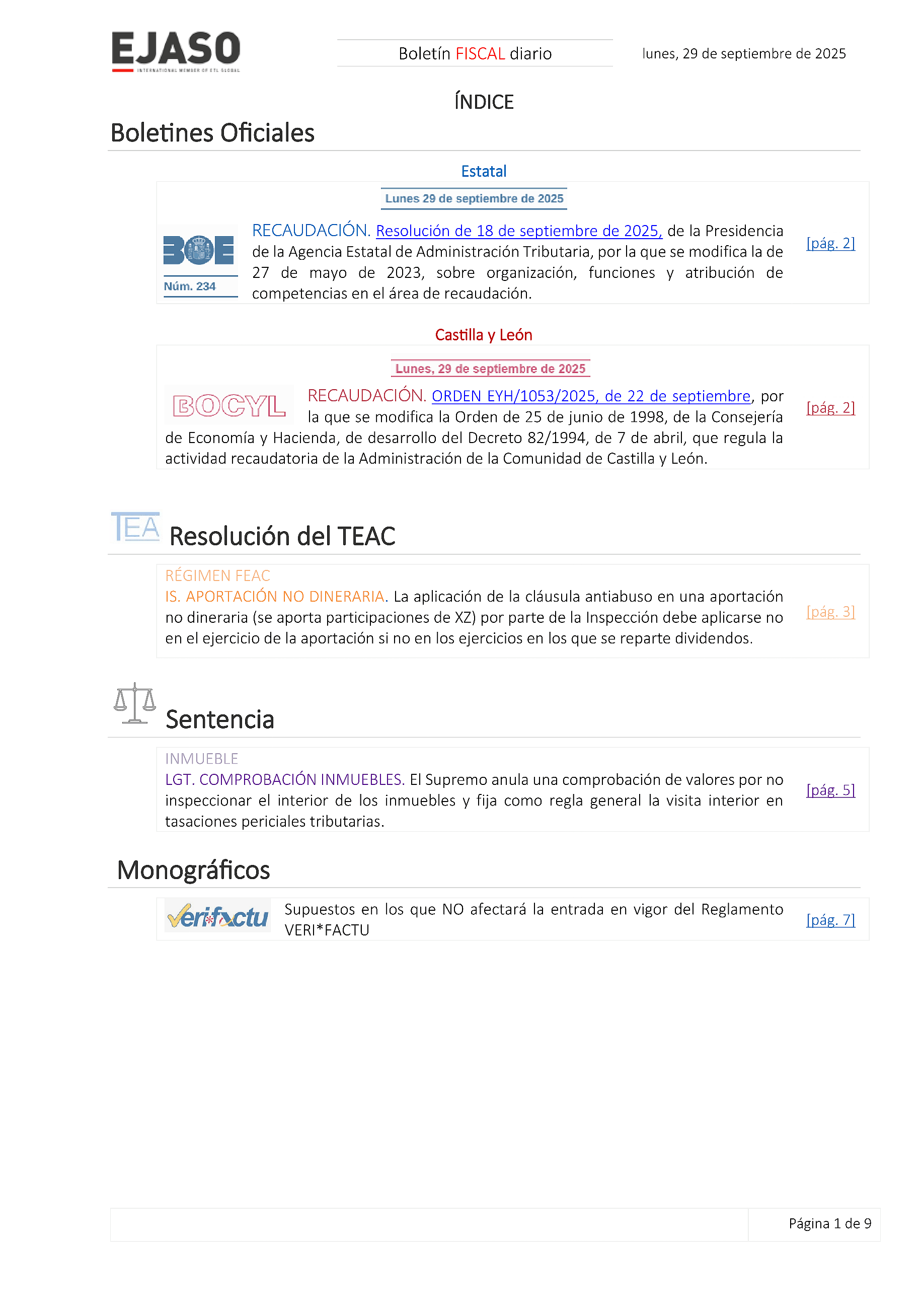 Boletín fiscal 29/09/2025