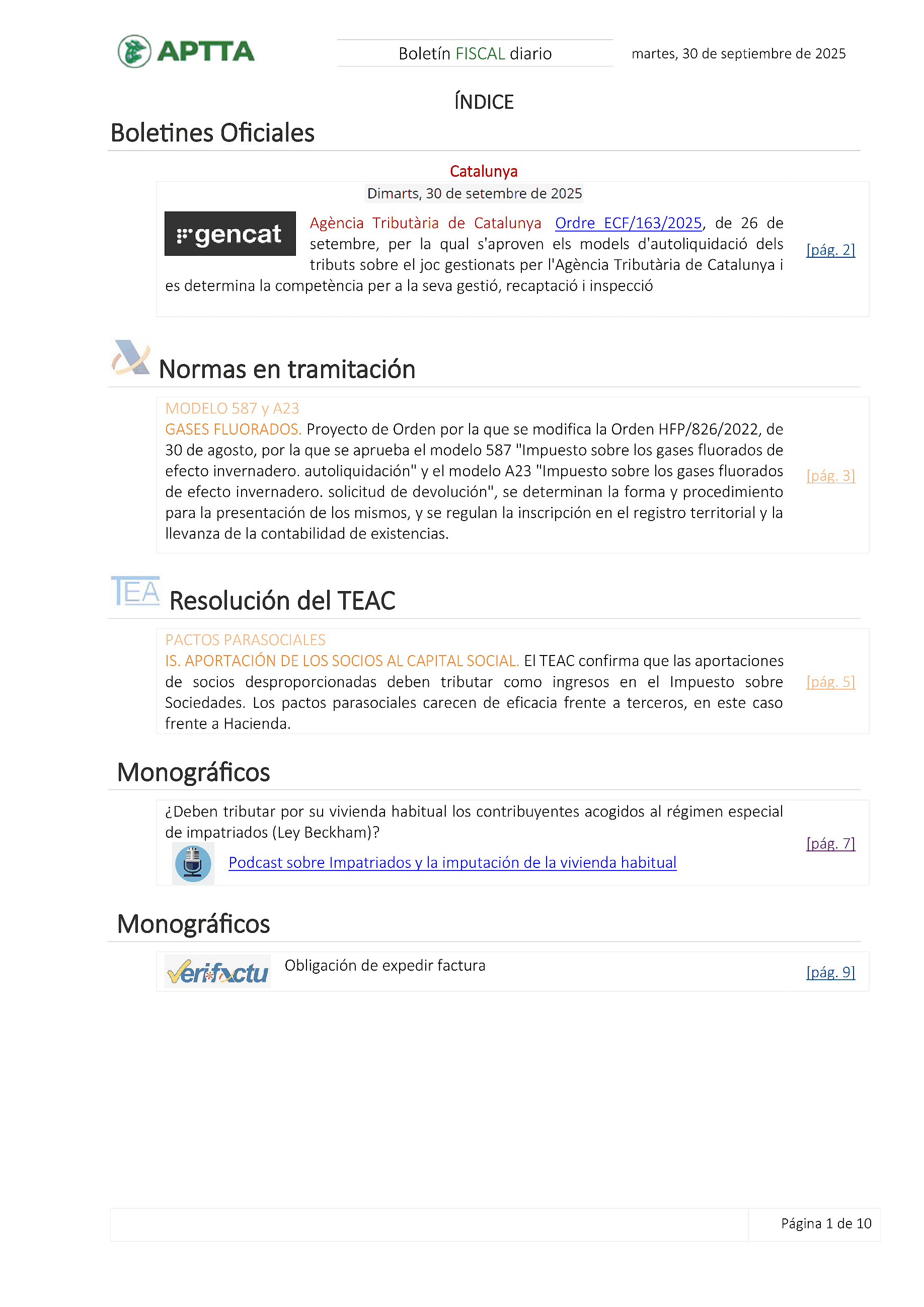 Boletín fiscal 30/09/2025
