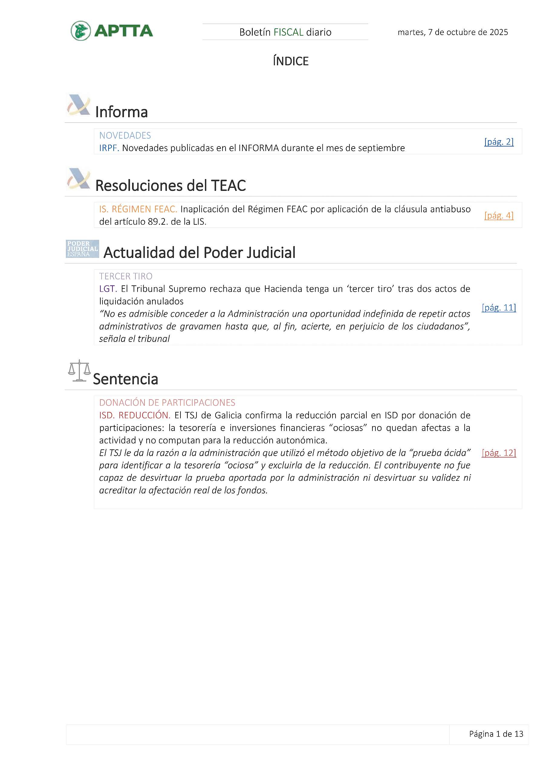 Boletín fiscal 07/10/2025