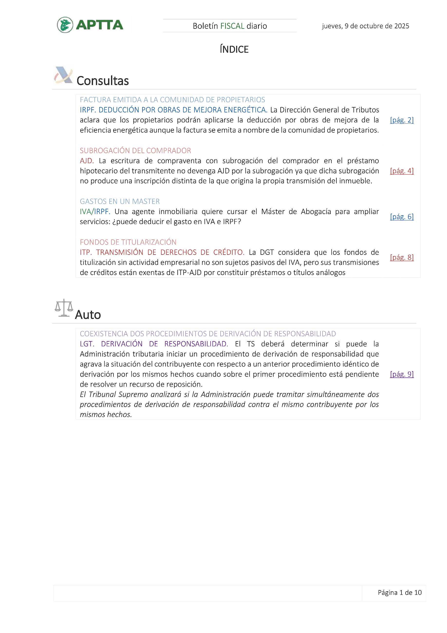 Boletín fiscal 09/10/2025