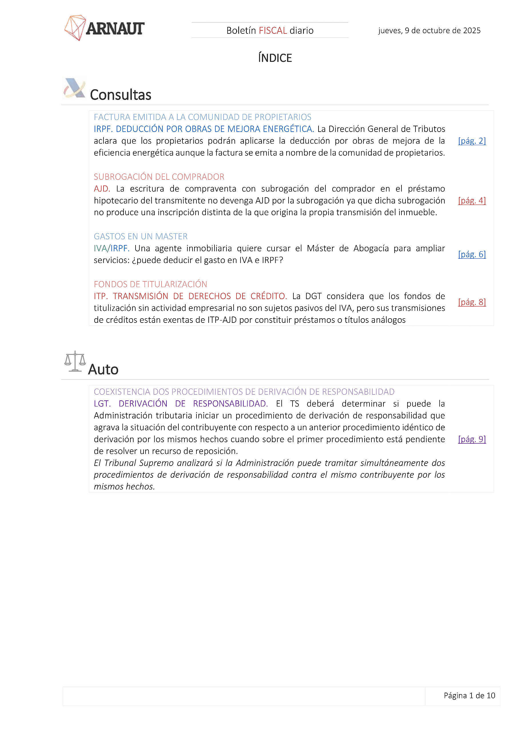 Boletín fiscal 09/10/2025