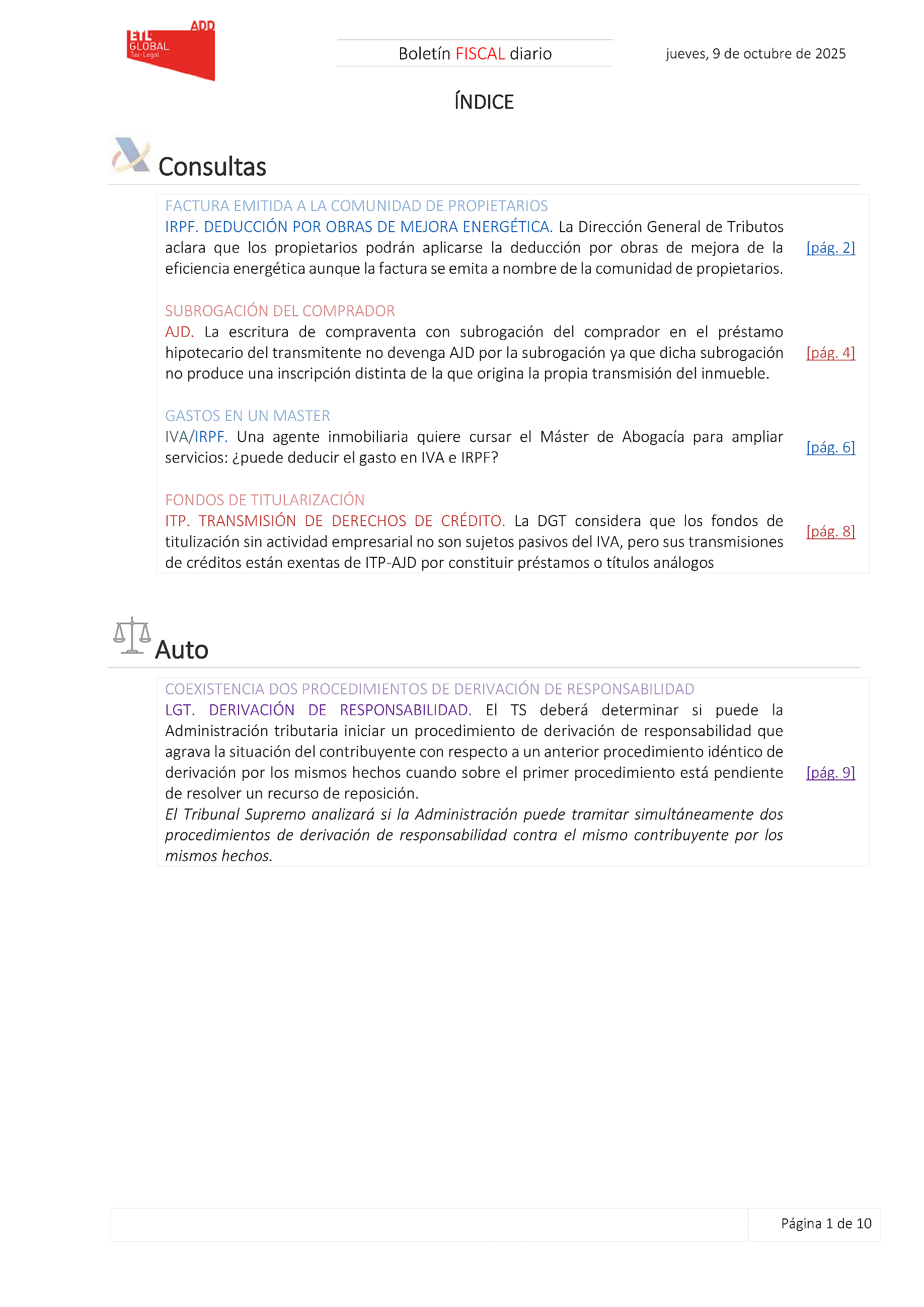 Boletín fiscal 09/10/2025