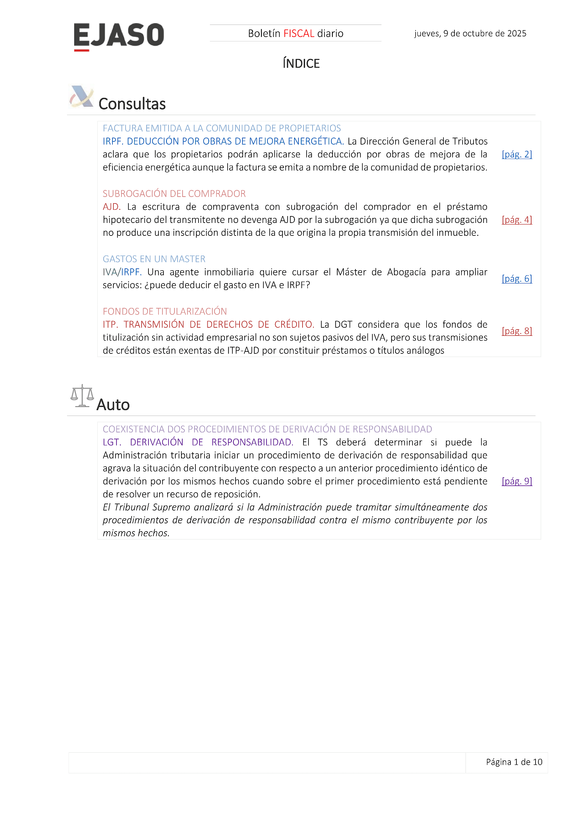 Boletín fiscal 09/10/2025