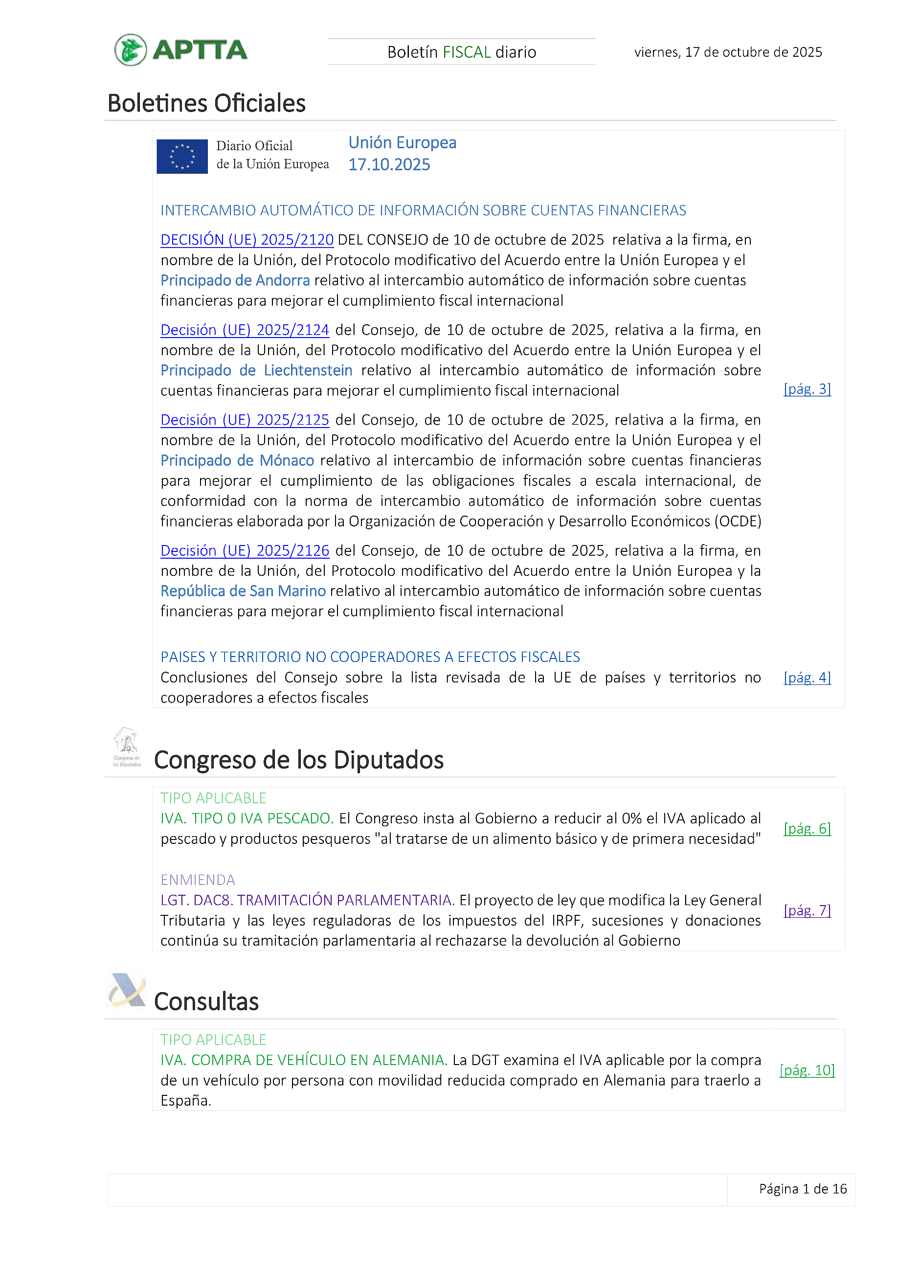 Boletín fiscal 17/10/2025