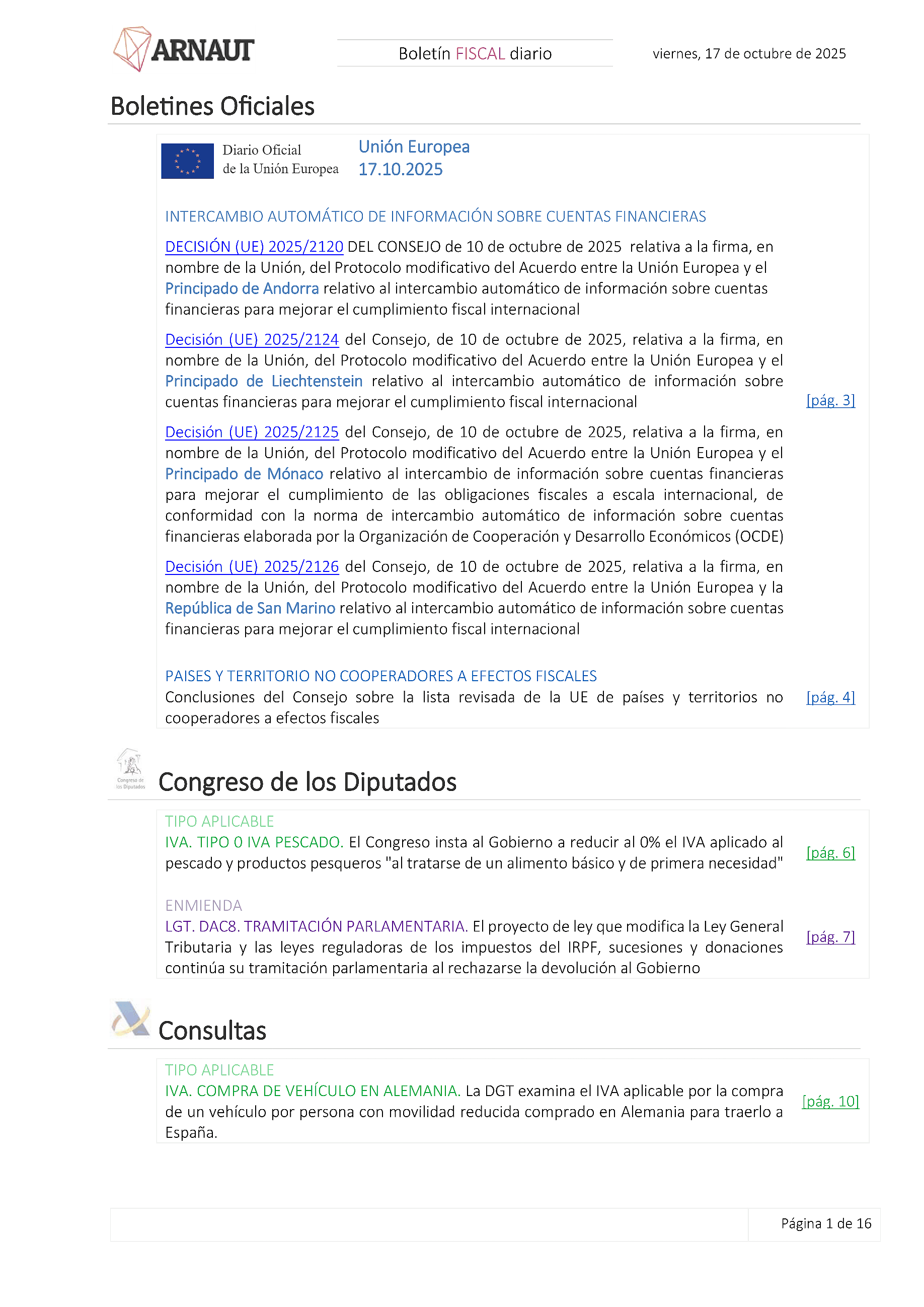 Boletín fiscal 17/10/2025