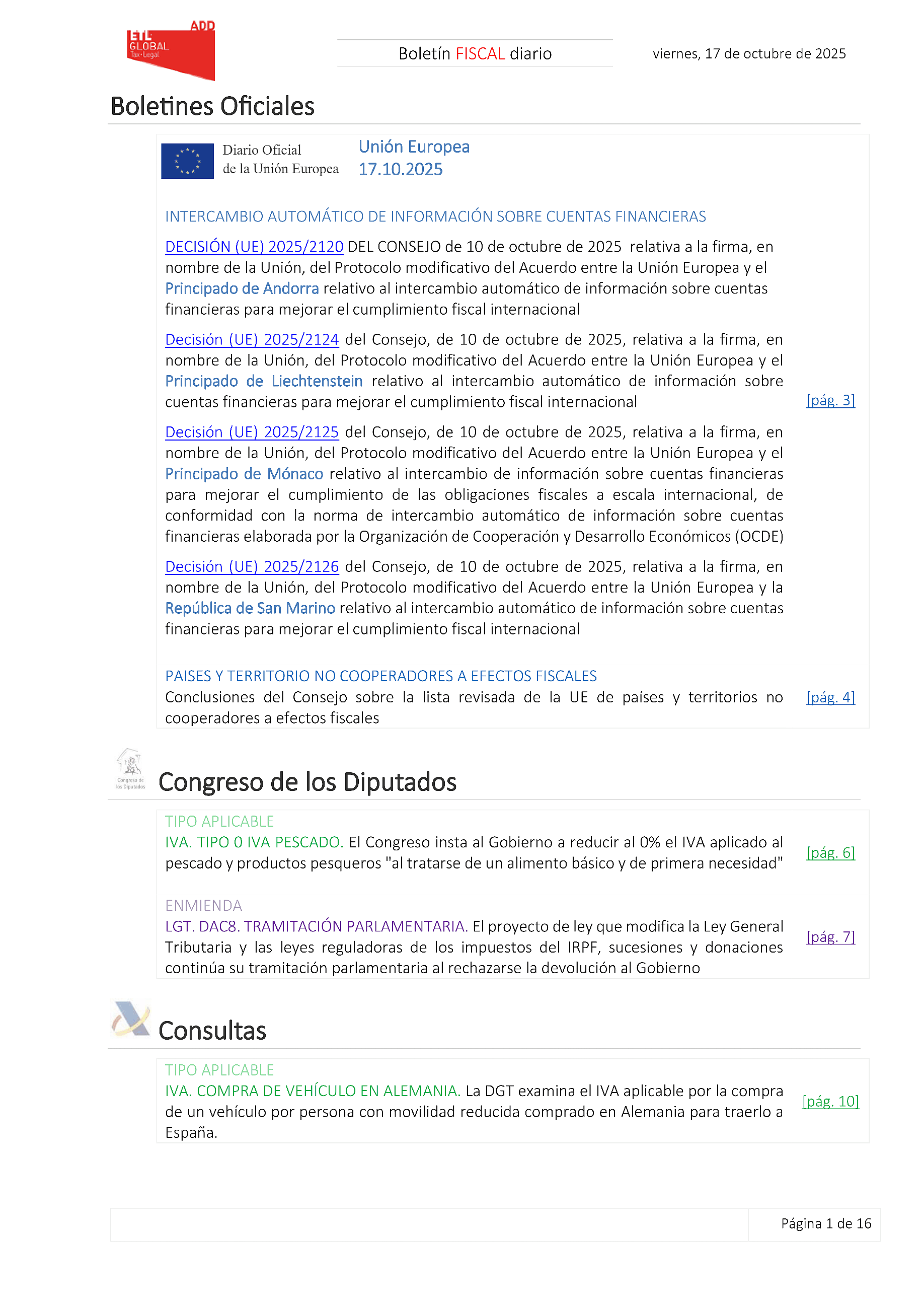 Boletín fiscal 17/10/2025