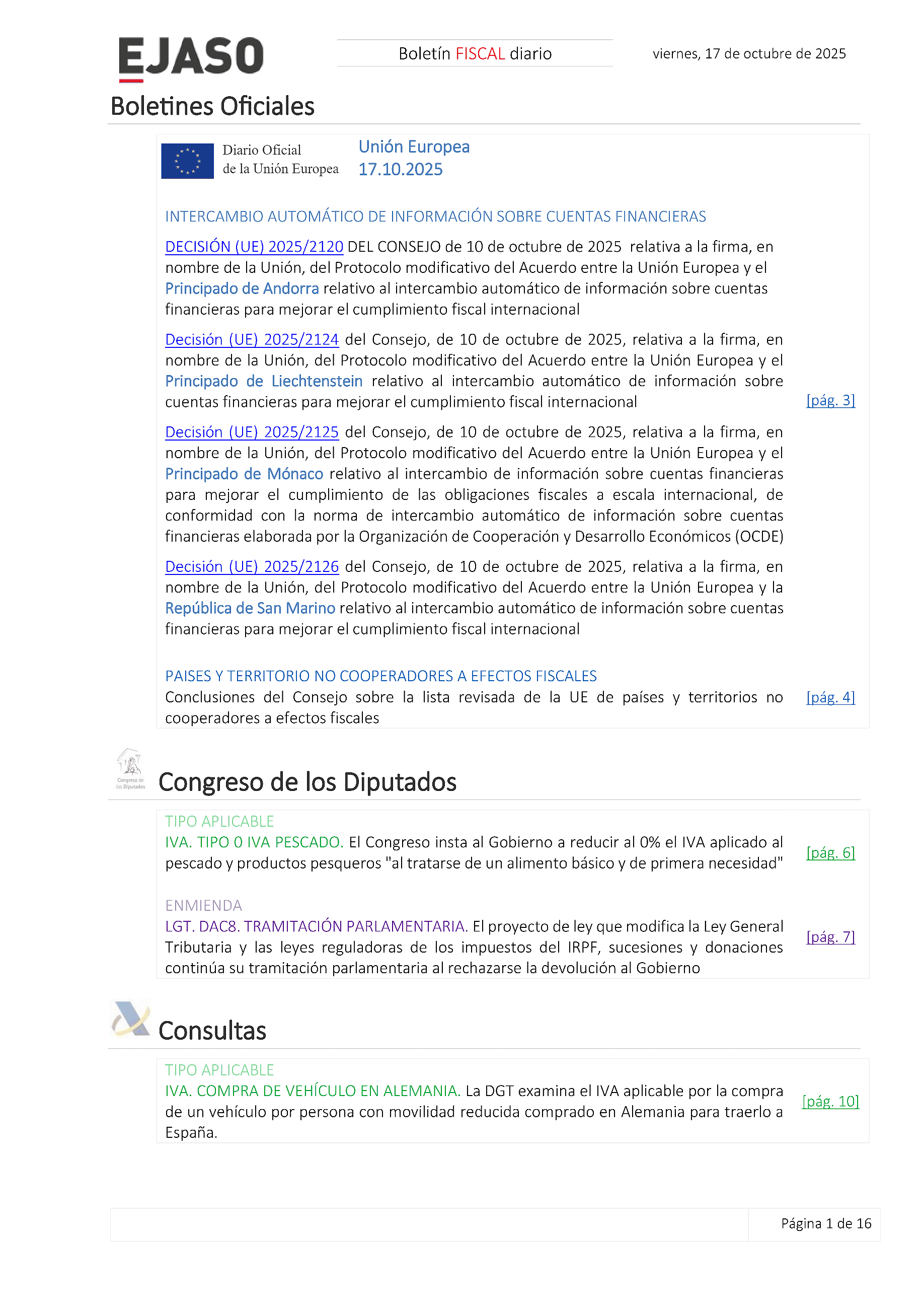 Boletín fiscal 17/10/2025