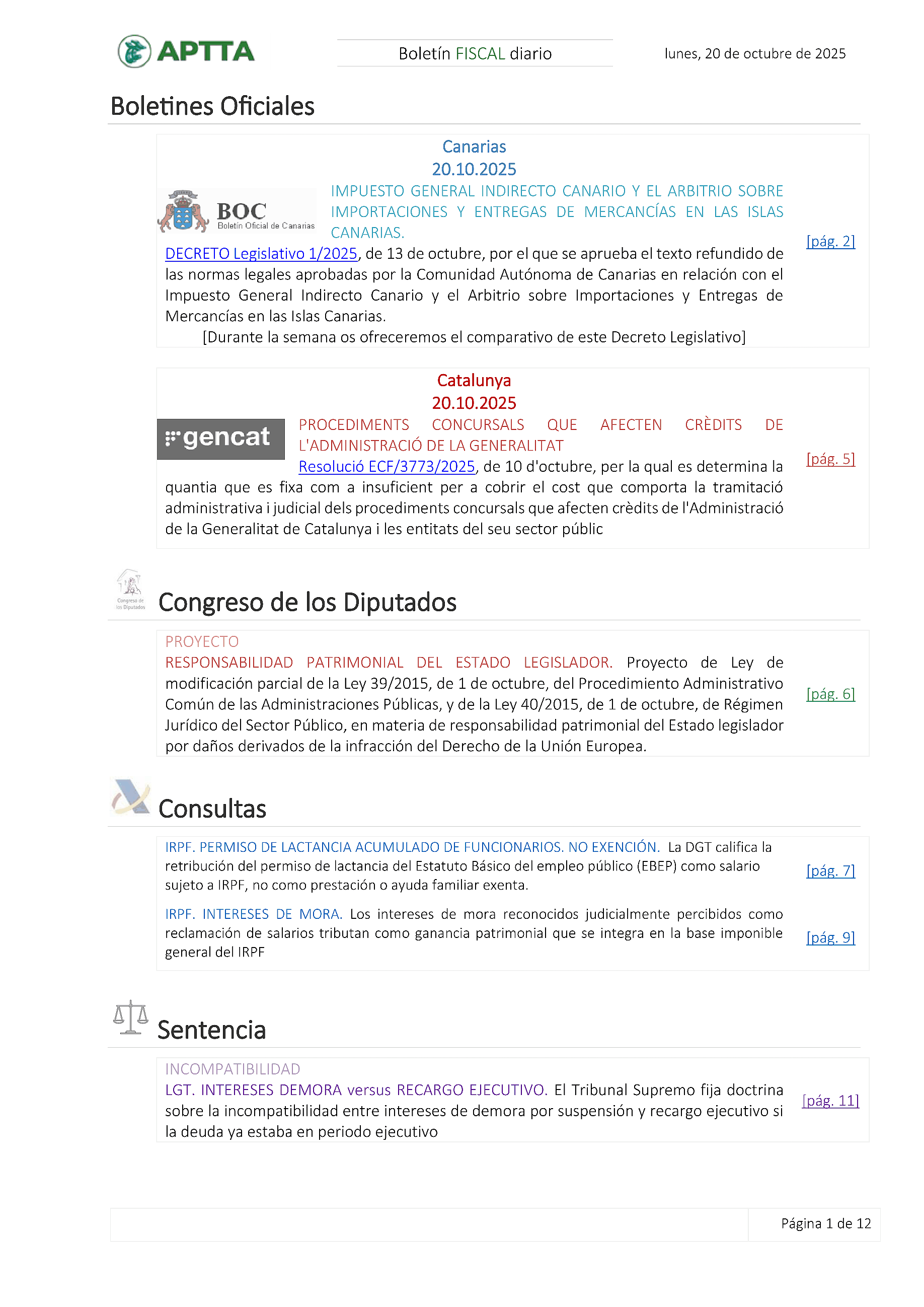 Boletín fiscal 20/10/2025