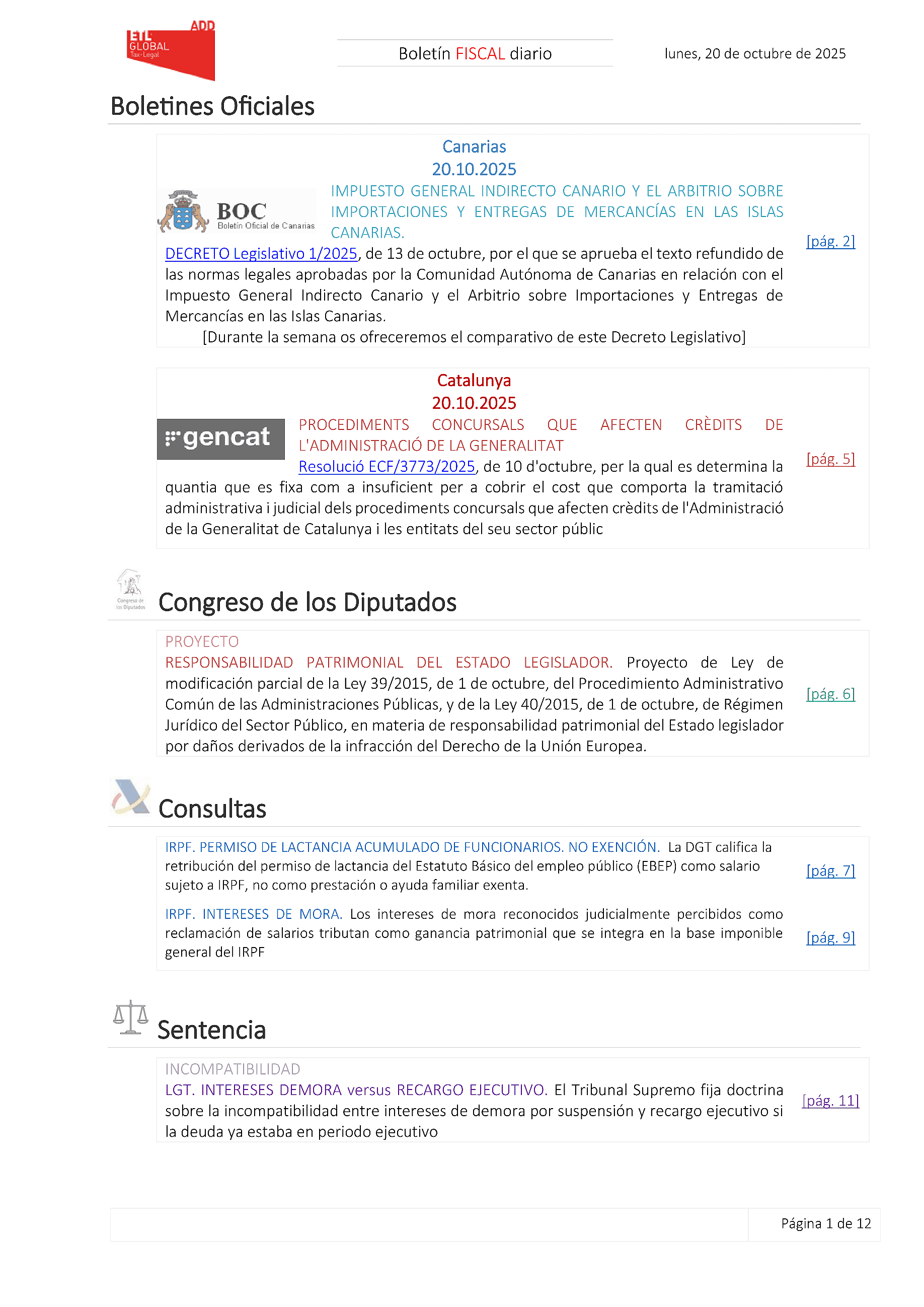 Boletín fiscal 20/10/2025