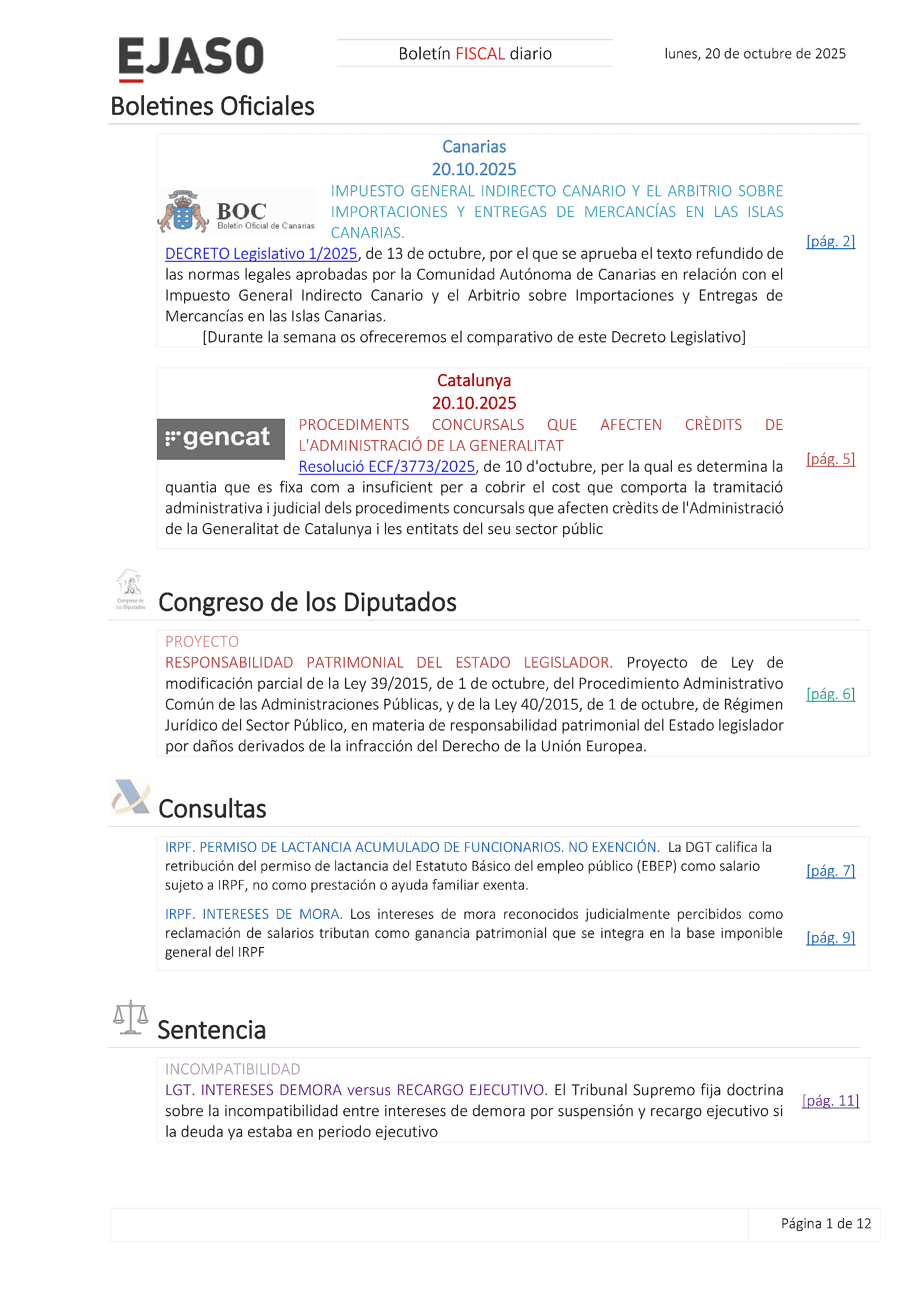 Boletín fiscal 20/10/2025