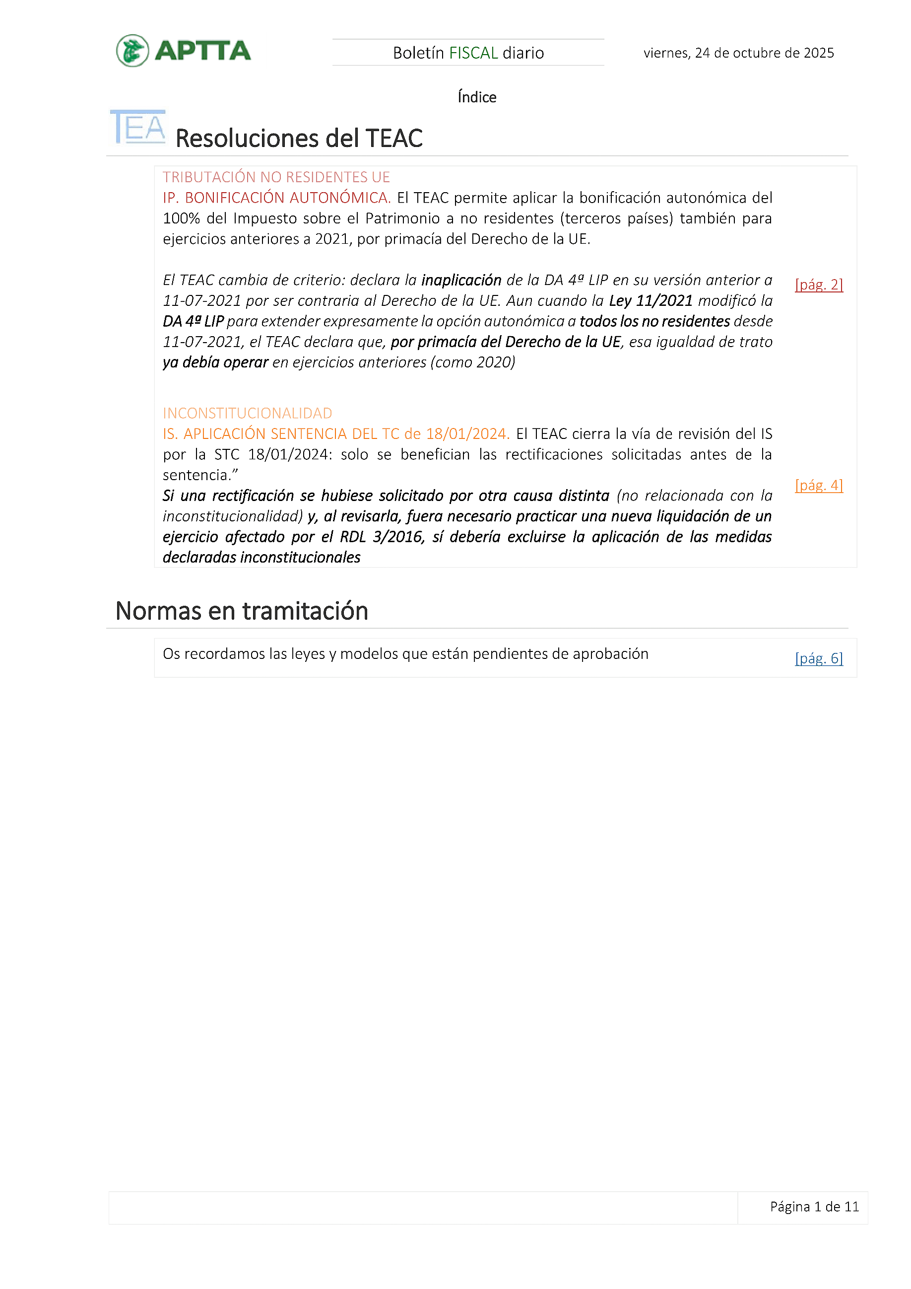 Boletín fiscal 24/10/2025